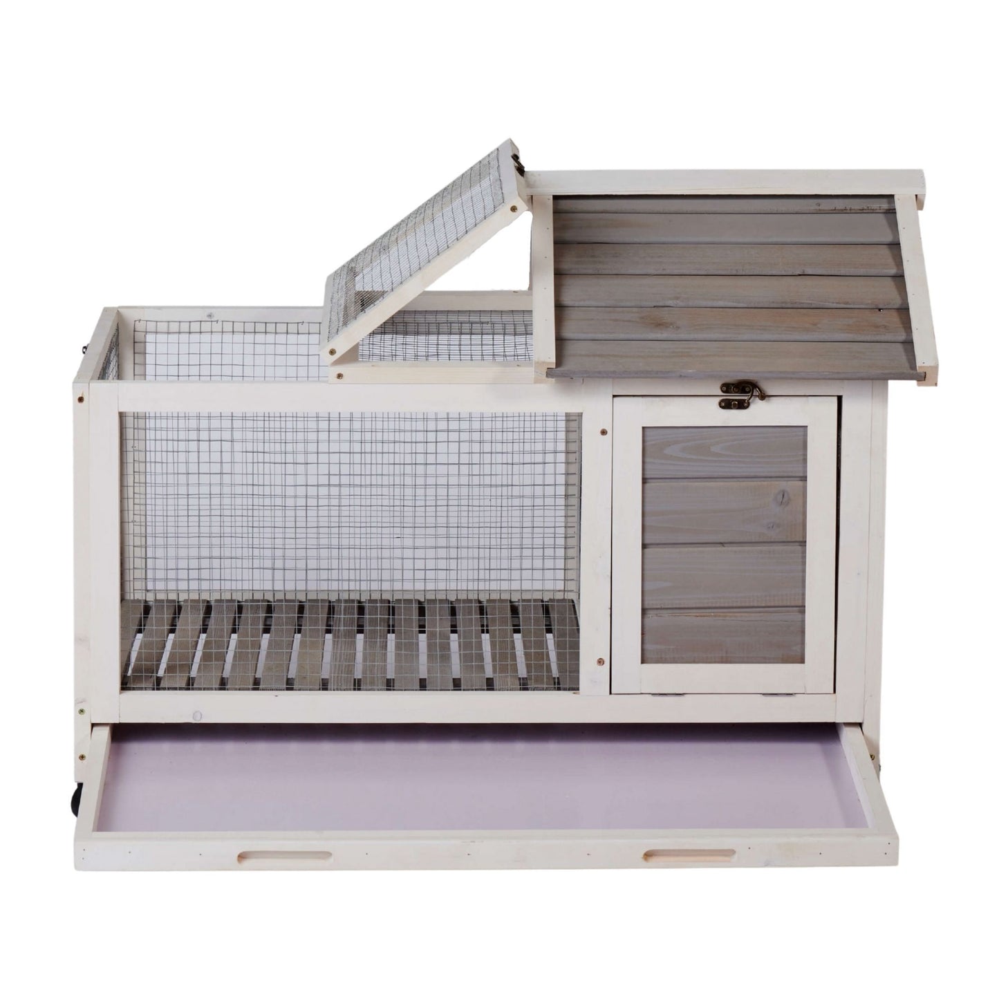 Wooden Rabbit Hutch 40.7" L x 23.4" W x 30" H, Bunny Cage  with 4 Wheels