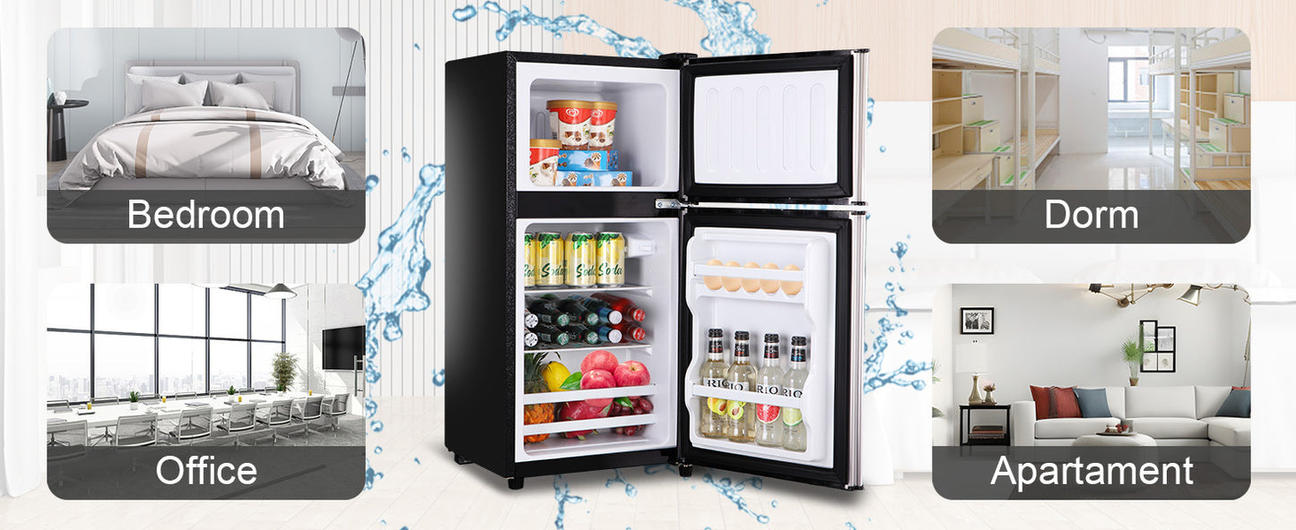 3.5Cu.Ft Compact Silver Mini Fridge with Freezer and Adjustable Thermostat