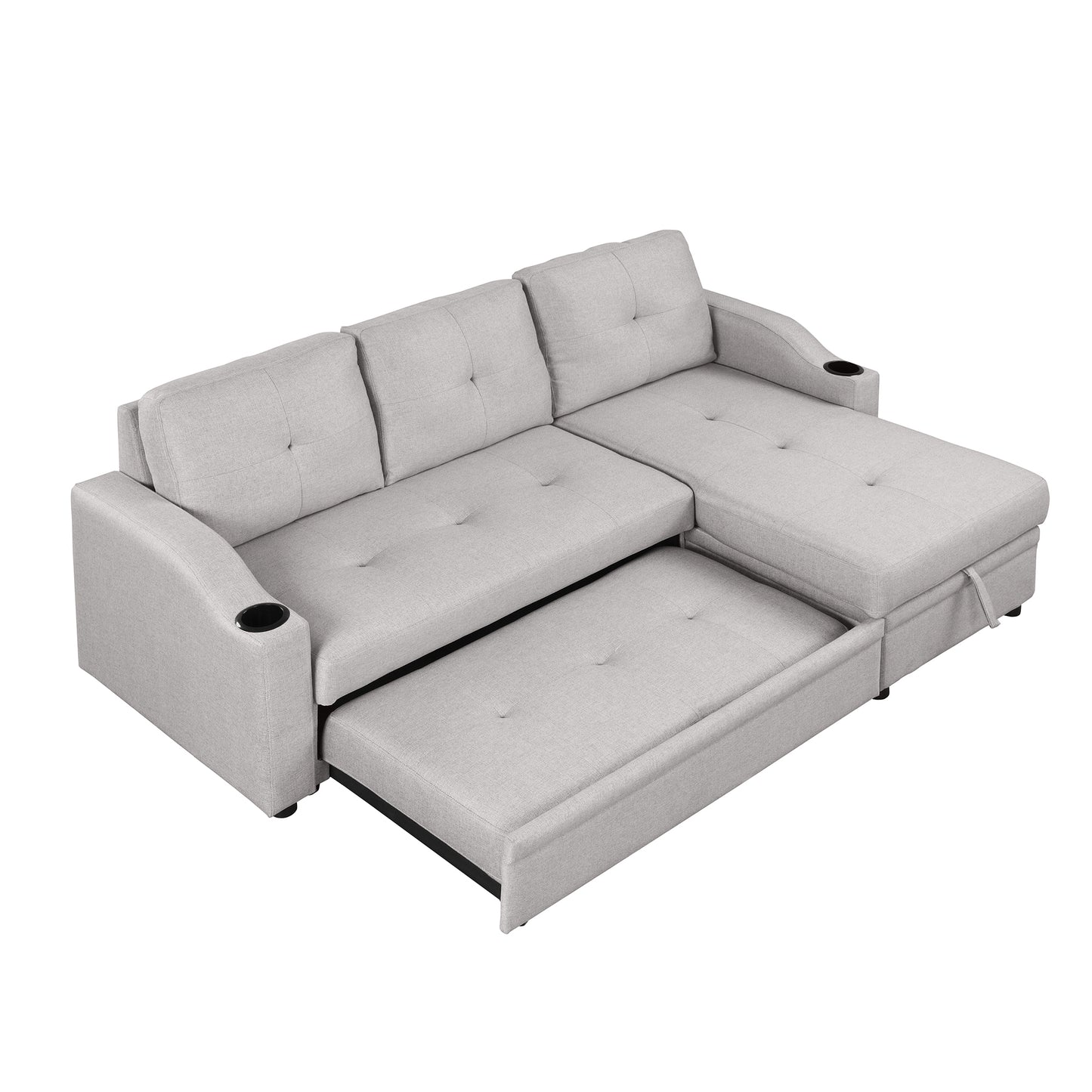 Orisfur Pull Out Sofa Bed with Storage Chaise and Cup Holder