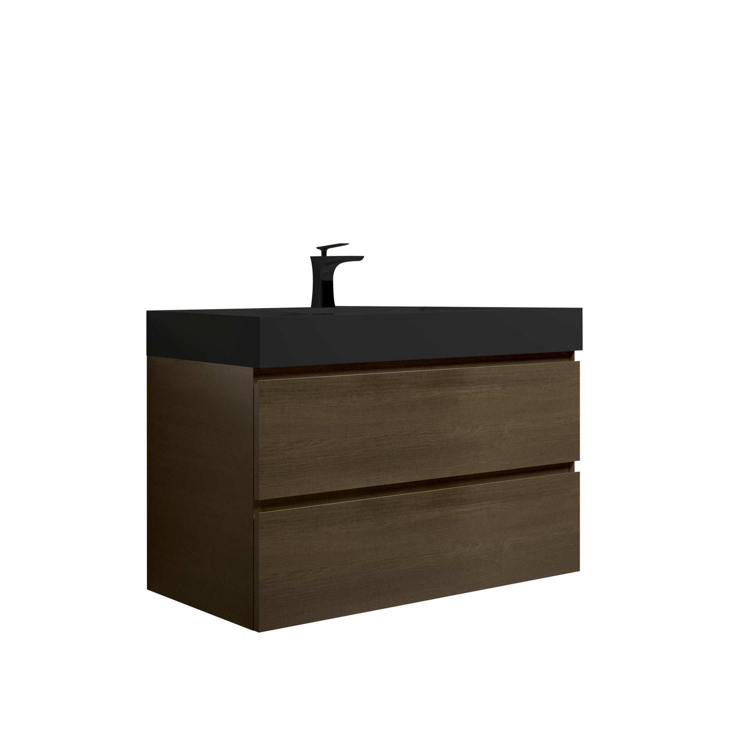 U045-Alice36-111 Alice 36" Dark Oak Bathroom Vanity with Black Sink, Large Storage Wall Mounted Floating Bathroom Vanity for Modern Bathroom, One-Piece Black Sink Basin without Drain and Faucet