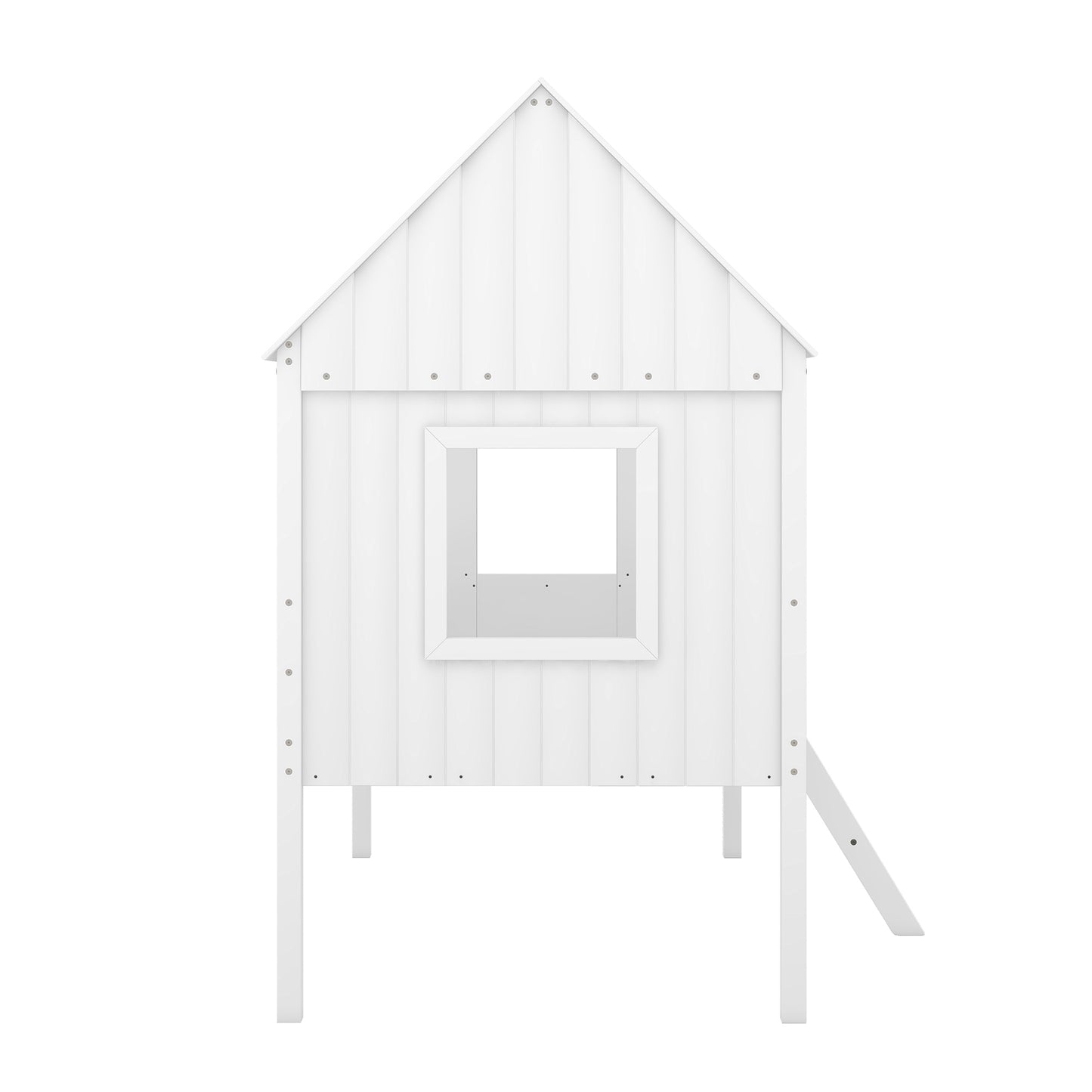 Twin Size Low Loft Wood House Bed with Two Side Windows  (White)