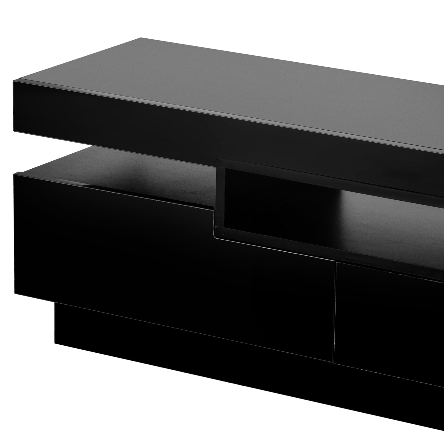 Sleek Black TV Stand with LED Lighting and Multi-Storage Options for 75 Inch TV