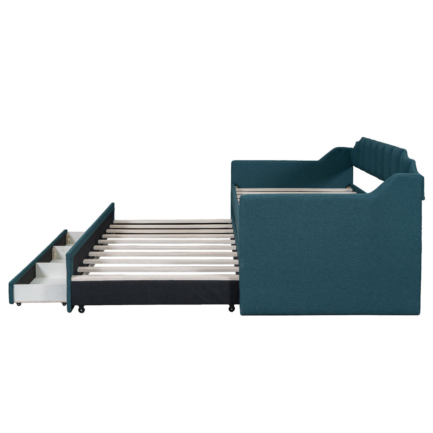 Twin Size Upholstered Daybed with Trundle and Three Drawers,Green