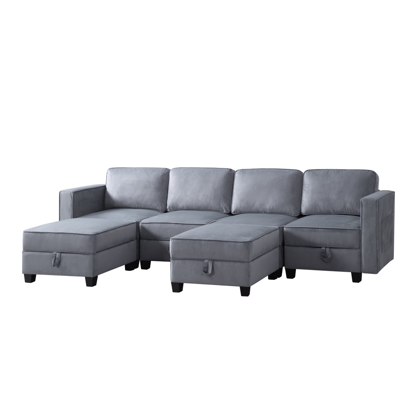 116'' Symmetrical Modular Sectional Sofa with Ottoman in Dark Gray Velvet