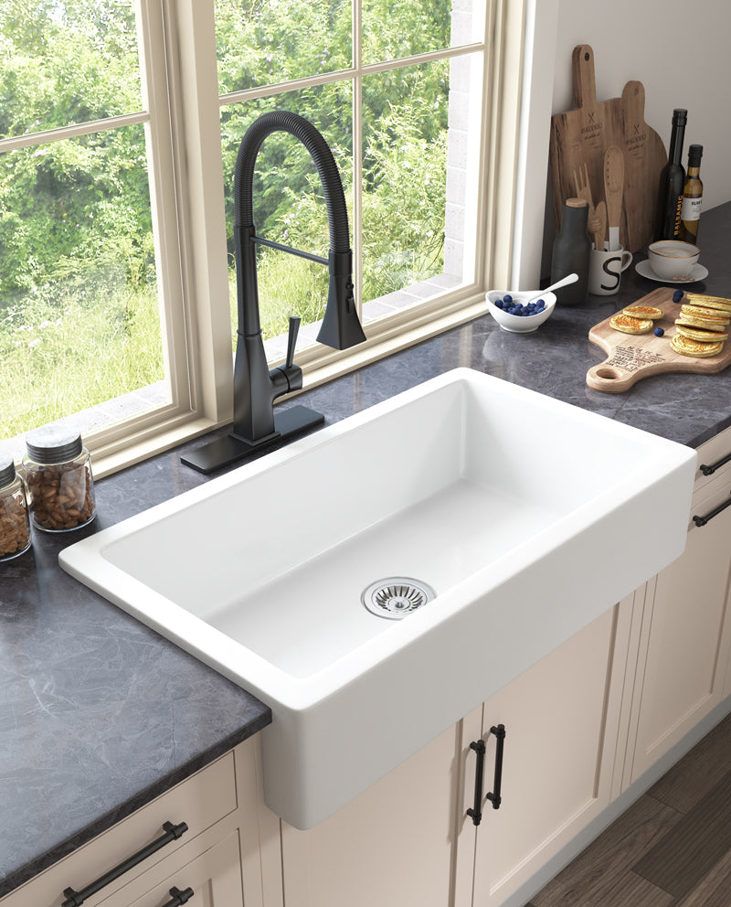 Deep White Farmhouse Kitchen Sink with Single Bowl