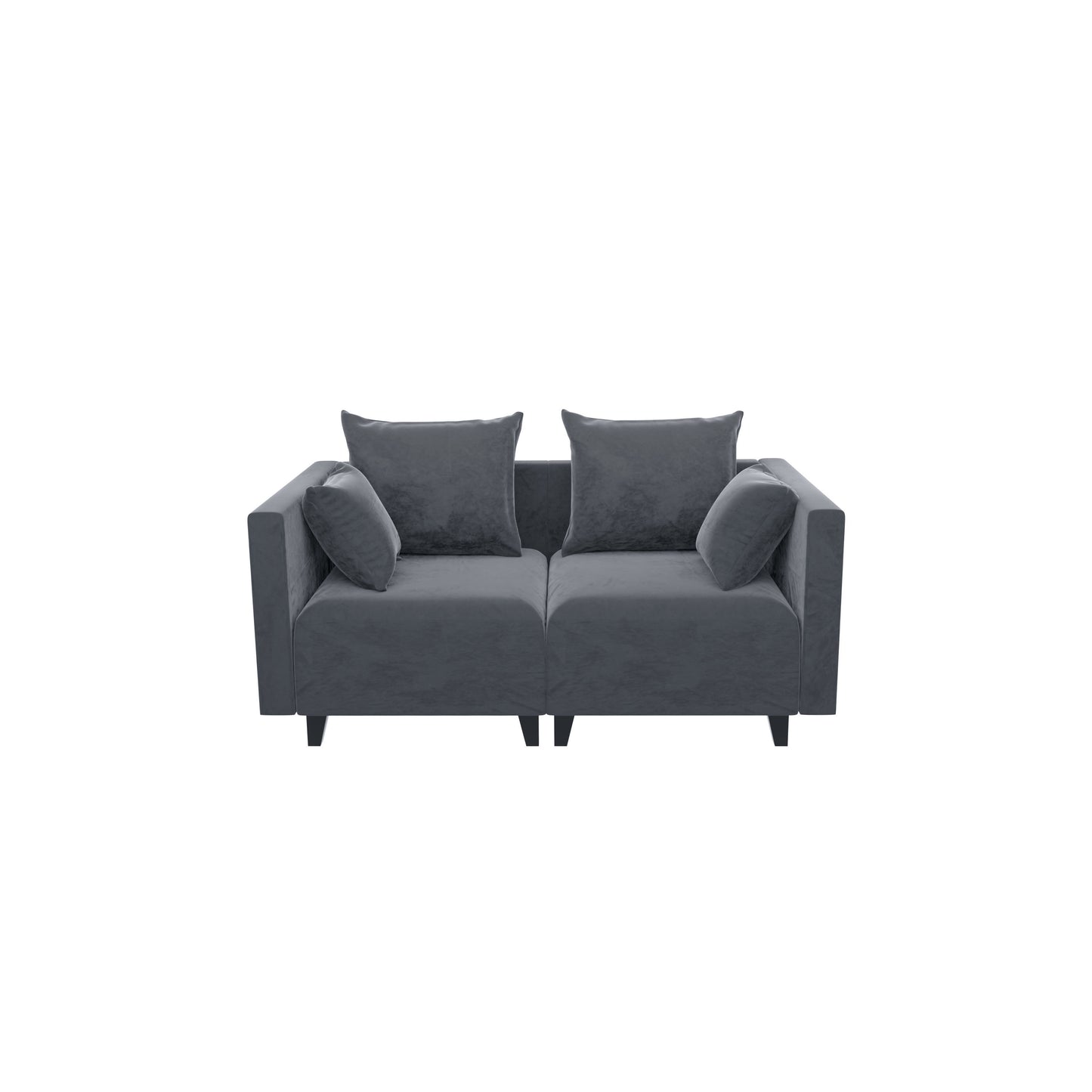 Sectional Sofa, Velvet Square Arm Sofa for bedroom, livingroom, (grey+blue)