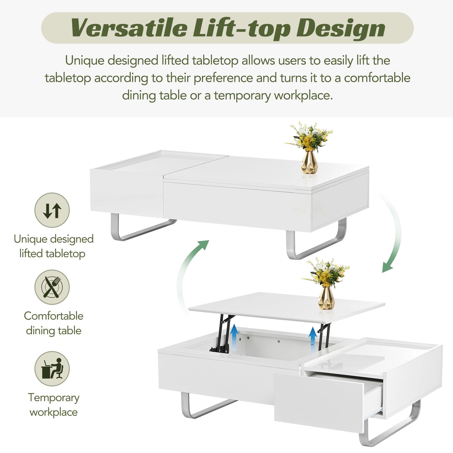 Contemporary White Lift-Top Coffee Table with Hidden Storage