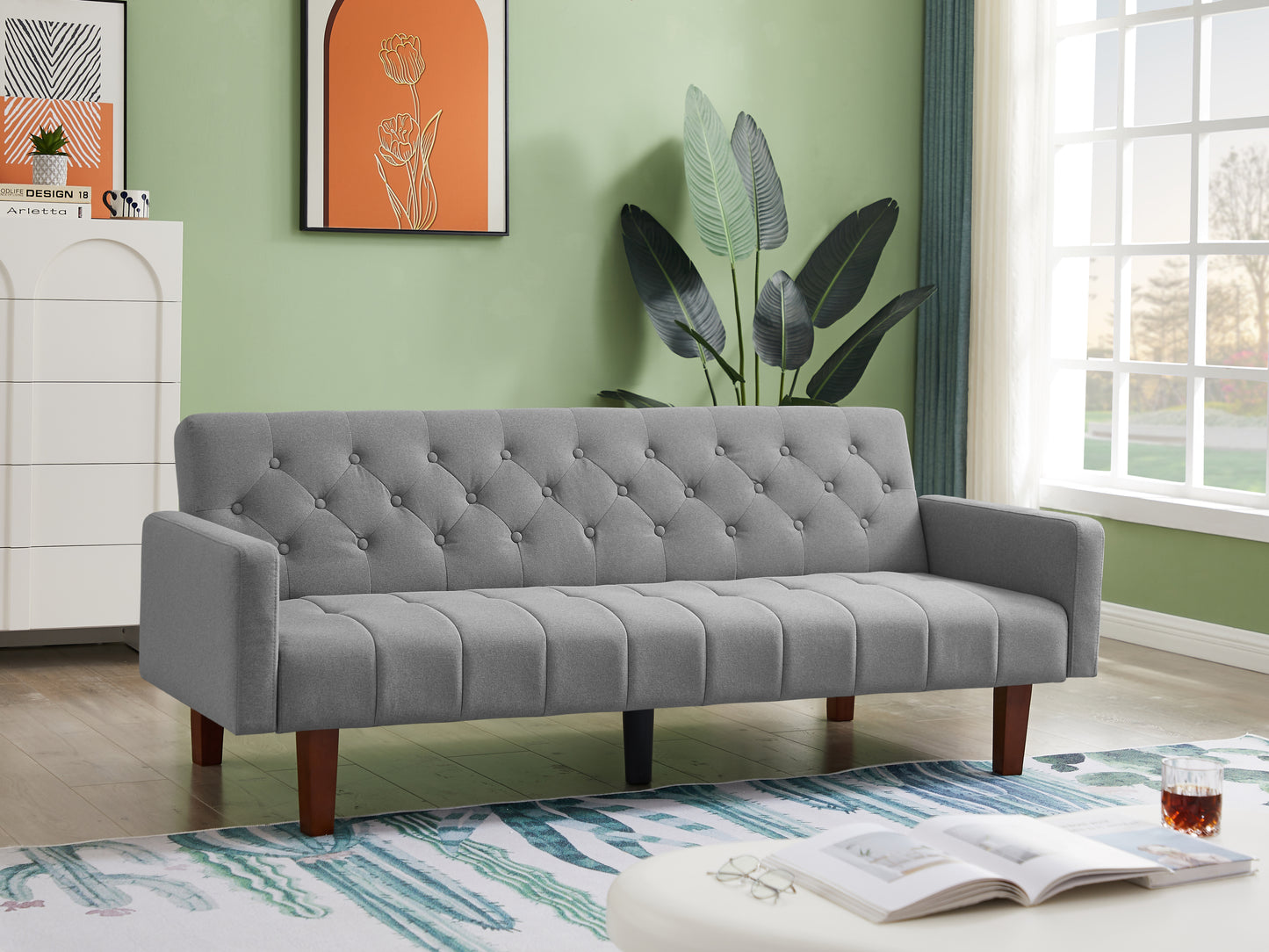 Convertible Grey Sofa & Sofa Bed with Linen Material