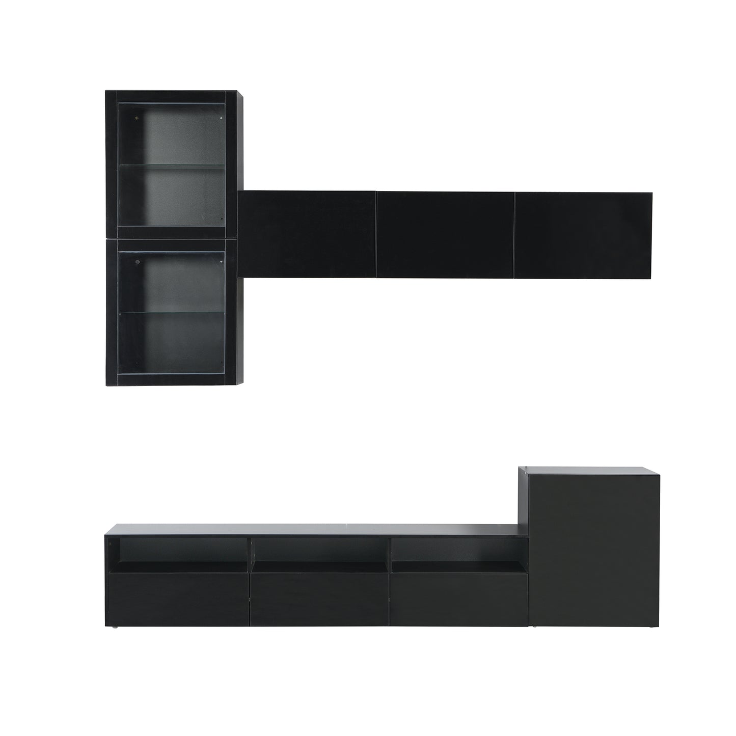 Modern Black High Gloss TV Stand with 9 Storage Cabinets