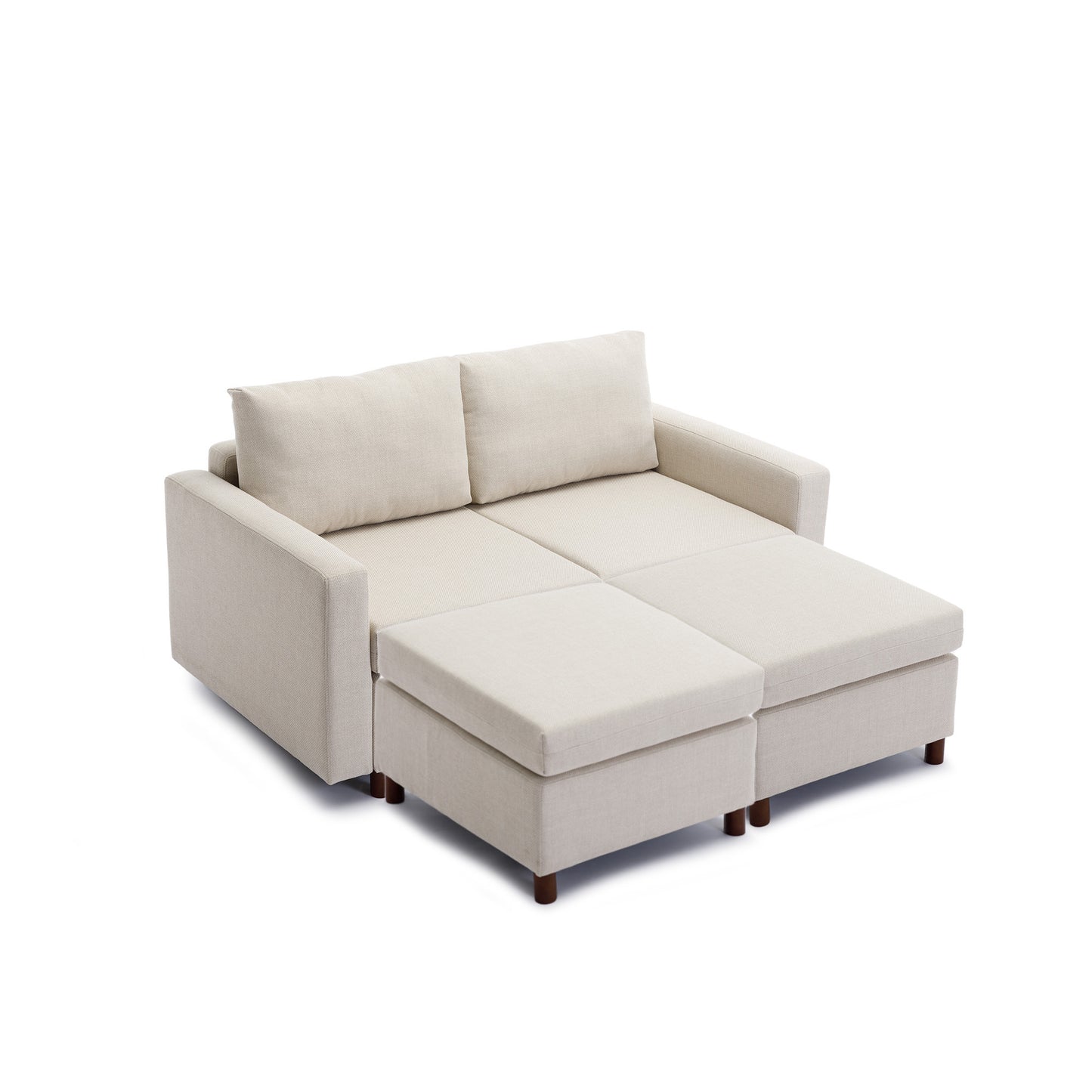 Cream Modular Sectional Sofa Couch With 2 Ottoman