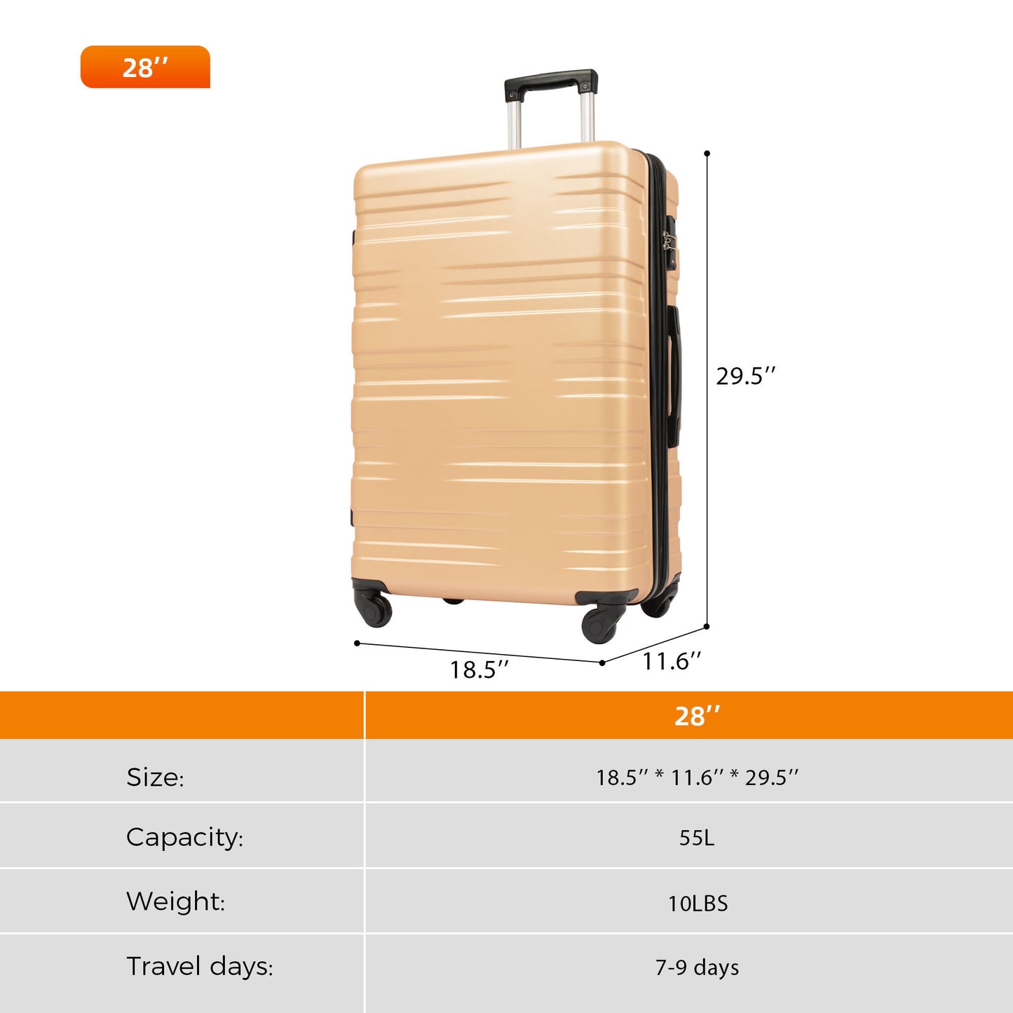 Luggage with TSA Lock Spinner Wheels Hardside Expandable Luggage Travel Suitcase Carry on Luggage ABS 28"