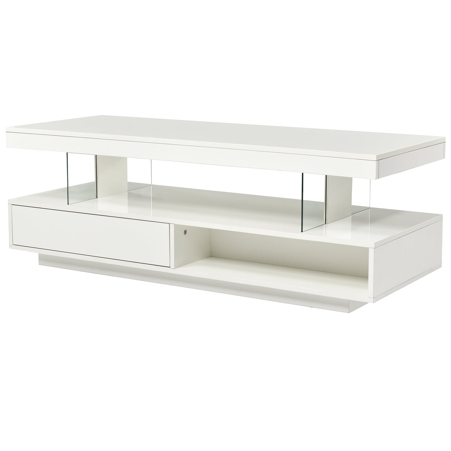 Modern LED Coffee Table with Storage Drawers and Display Shelves, Accent Furniture with Multicolor LED Lights