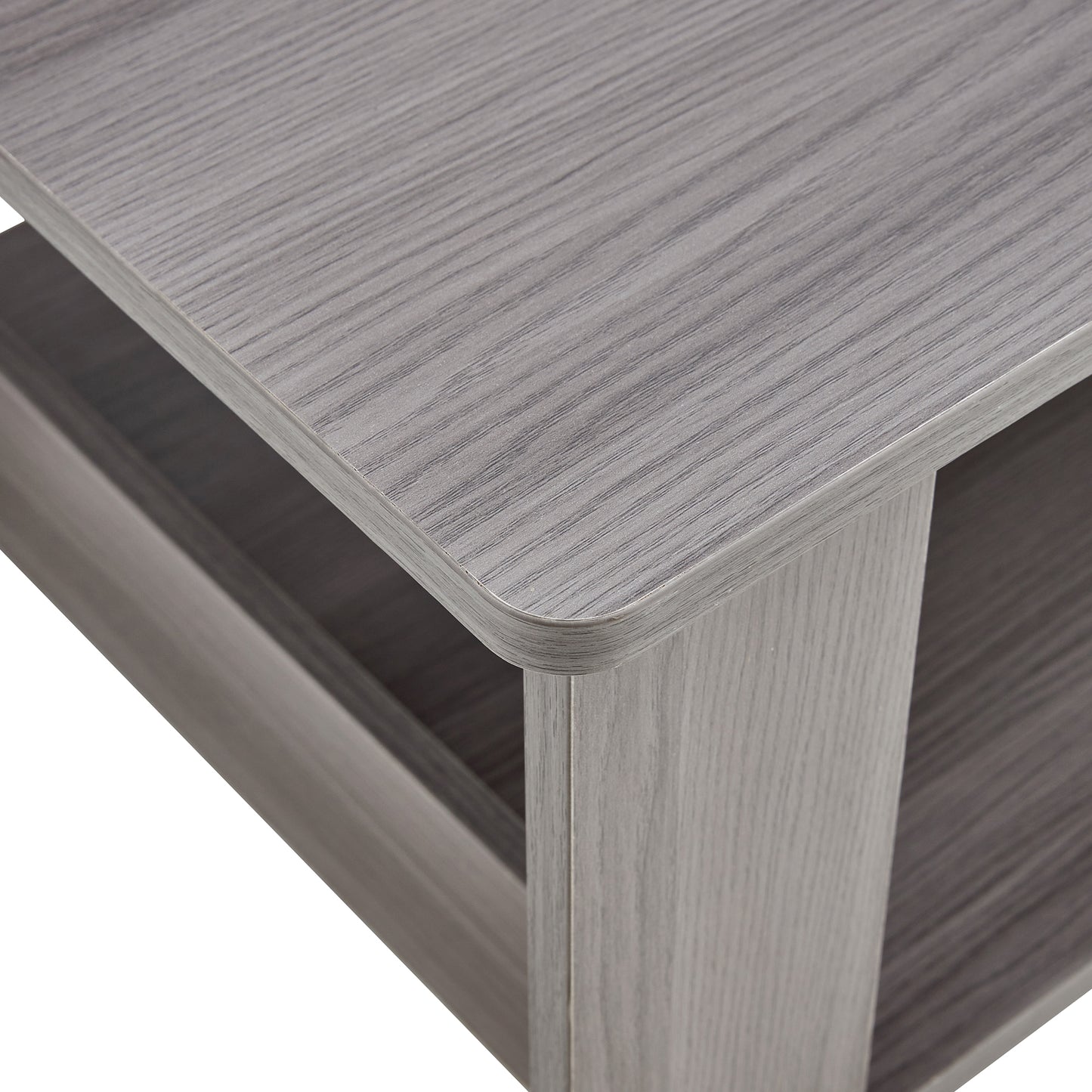 Elegant Gray Wood Grain Double Layered Rectangular Coffee Table, Perfect for Any Room