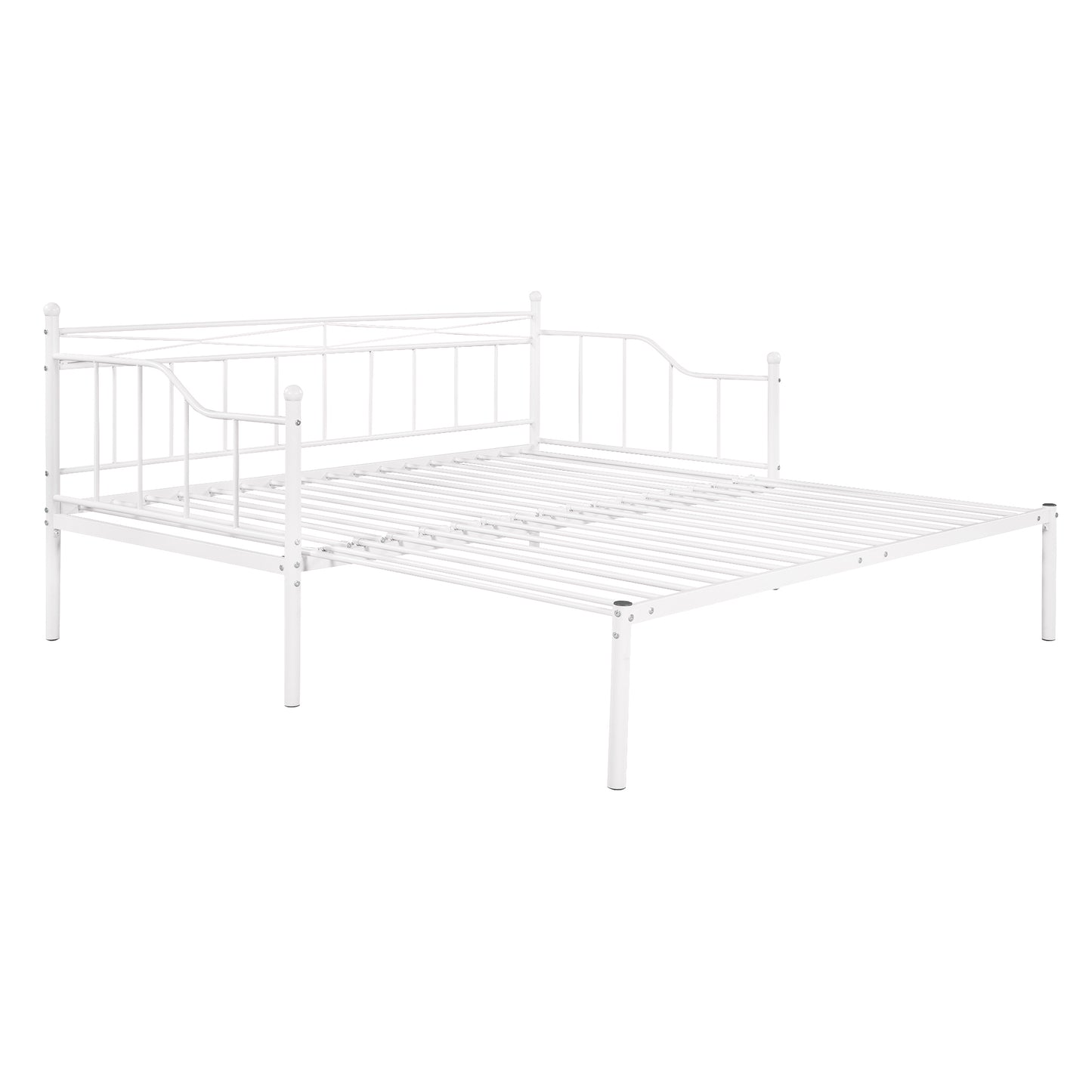 Twin Size Metal Daybed with Trundle, Daybed with Slat No Box required White