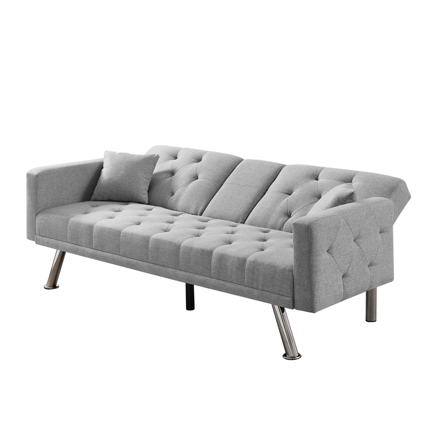 Square Arm Armrests, Grey Linen Convertible Sofa and Daybed