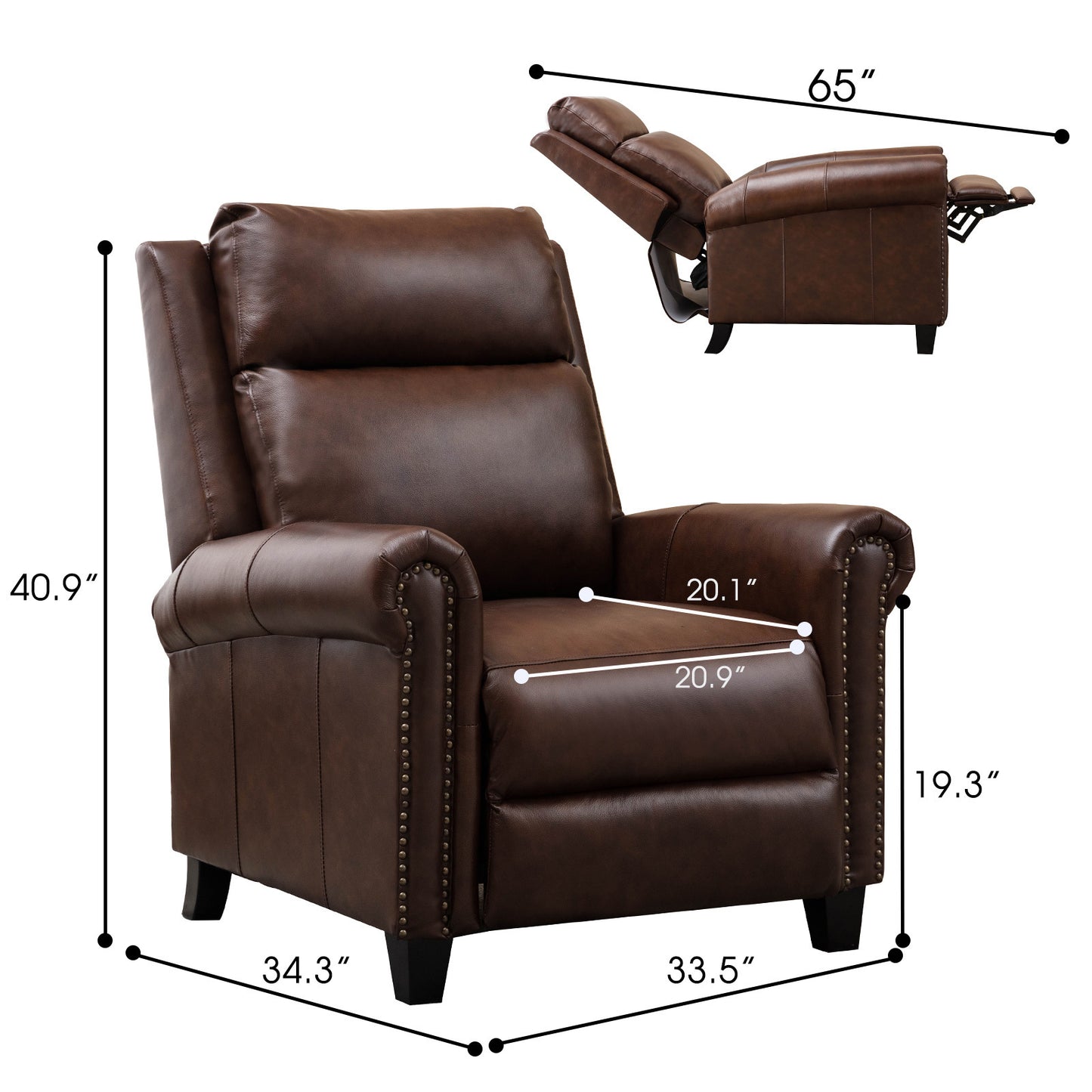 33.5-inch Wide Genuine Leather Manual Ergonomic Recliner