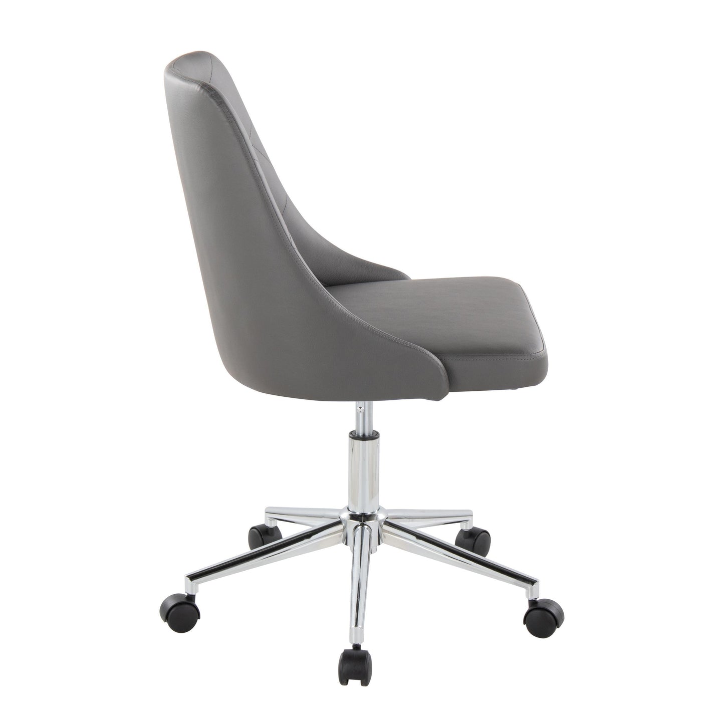 Marche Contemporary Swivel Task Chair with Casters in Chrome Metal and Grey Faux Leather by LumiSource