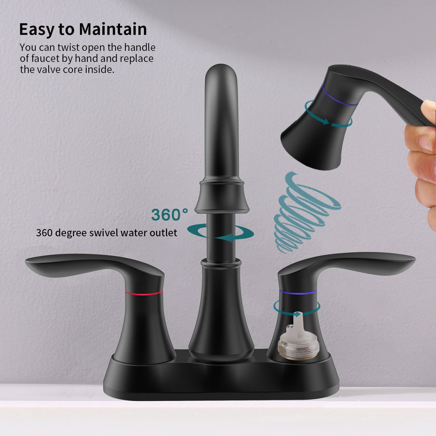 Modern Matt Black Bathroom Sink Faucet with 2-Handle Design