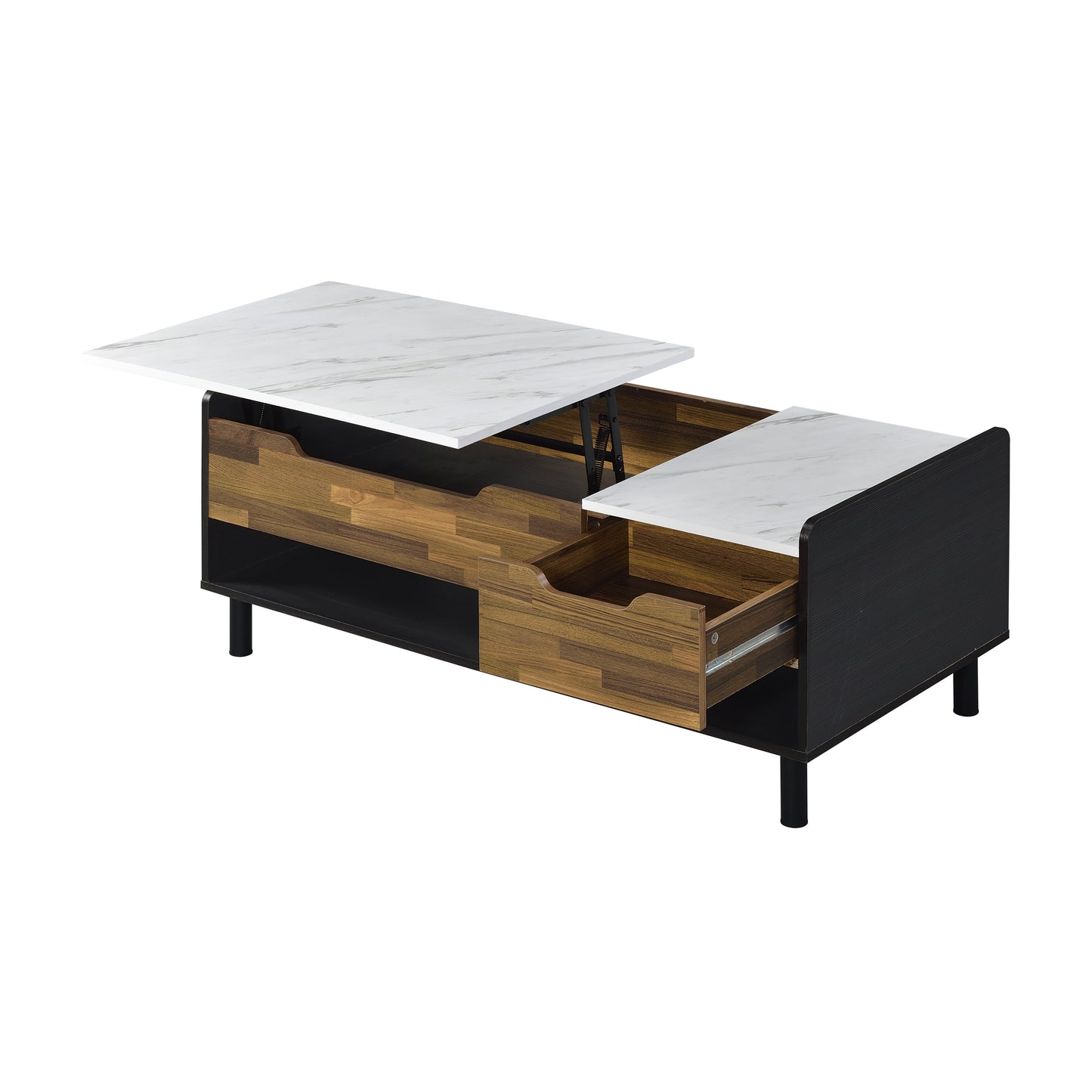 Axel Coffee Table with Lift Top, Marble, Walnut & Black Finish LV00828