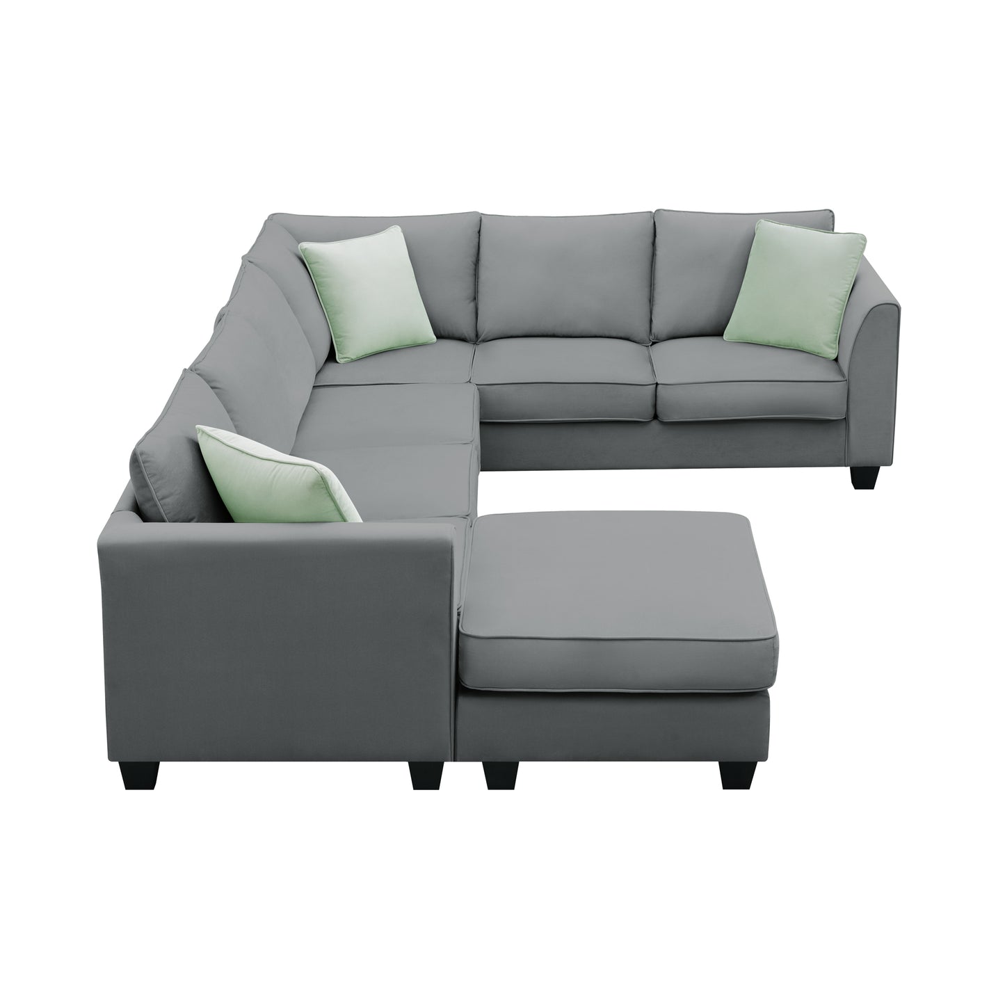 7-Seat Modular Sectional Sofa with Ottoman and Pillows - Grey (New GS008210AAG)