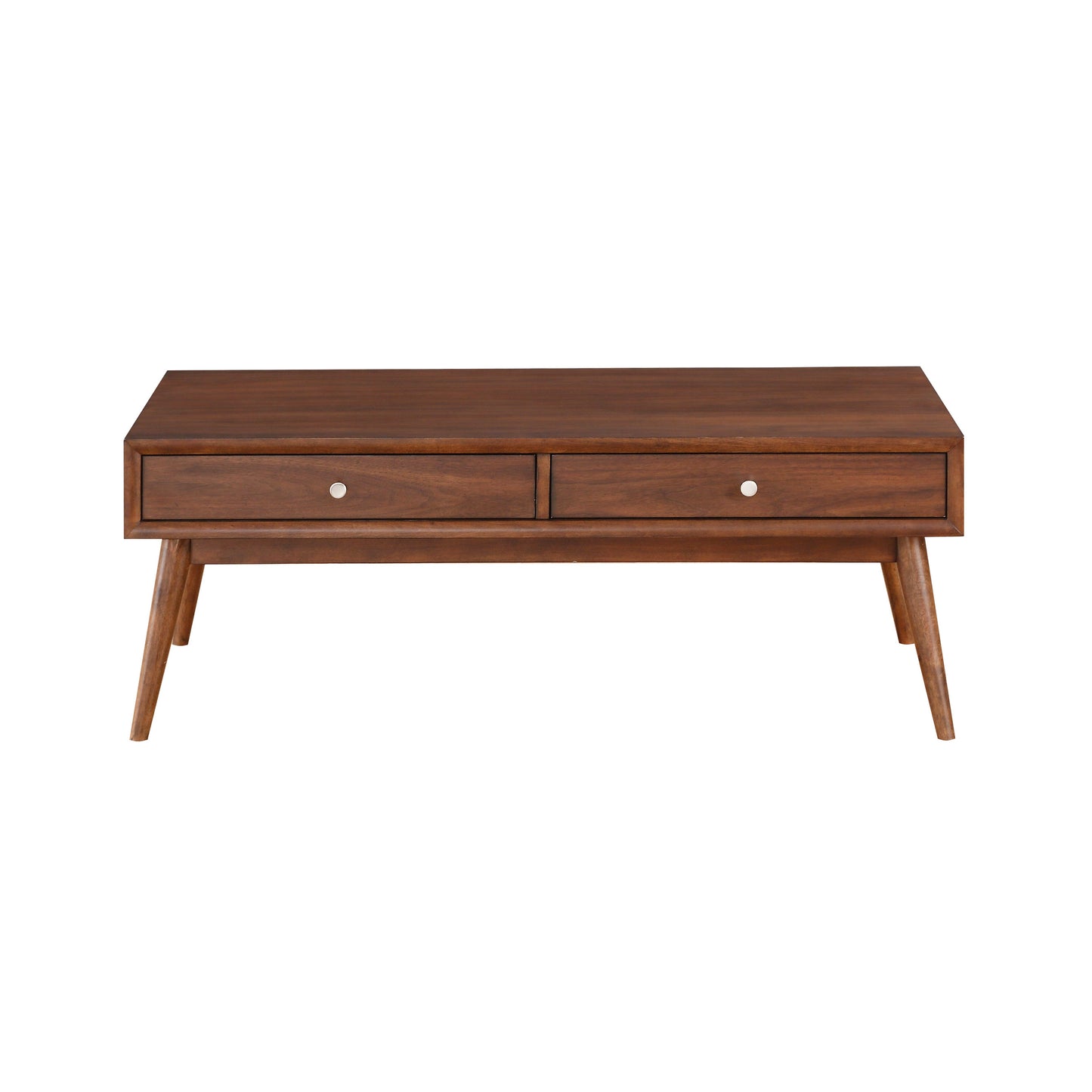 Retro Modern Style Coffee Table with Drawers in Brown Finish Furniture