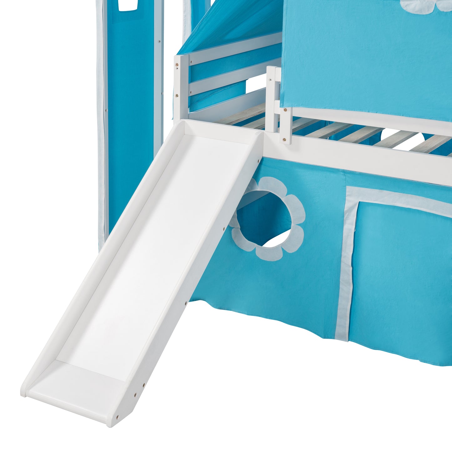 Blue Castle Bunk Bed - Full Size with Slide and Tower