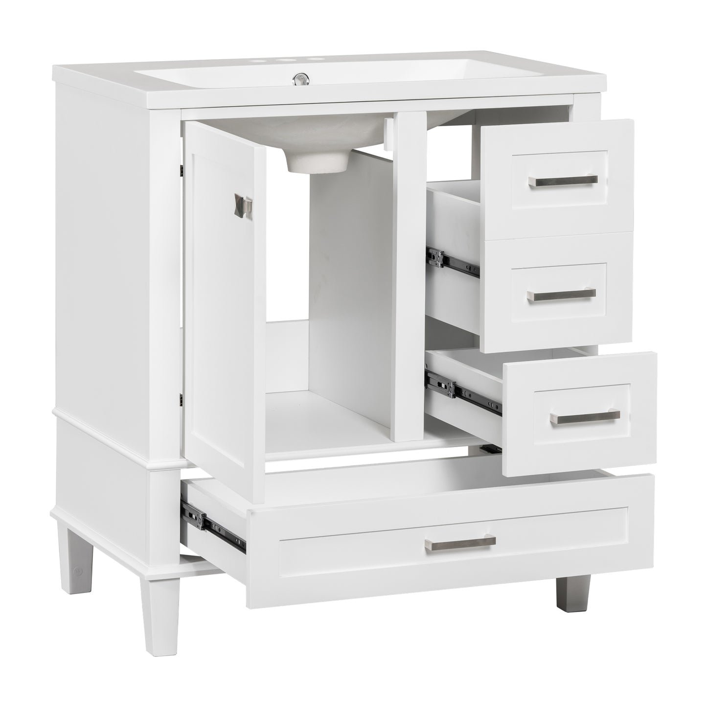 30" Bathroom Vanity , Modern Bathroom Cabinet with Sink Combo Set, Bathroom Storage Cabinet with a Soft Closing Door and 3 Drawers, Solid Wood Frame(White)