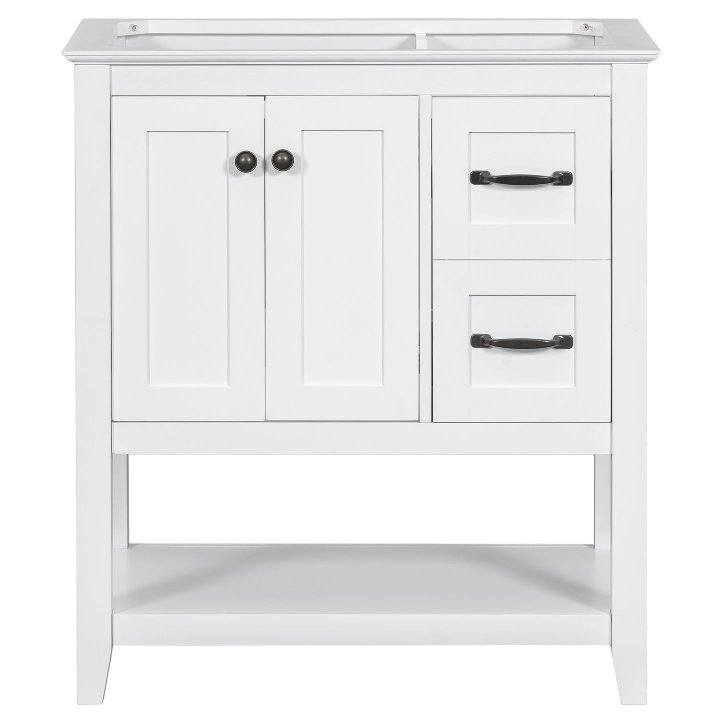 30" Bathroom Vanity without Sink Top, Cabinet Base Only, Vanity with Multi-Functional Drawer, White