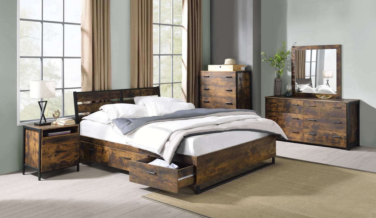 Juvanth Eastern King Bed W/Storage in Rustic Oak & Black Finish 24257EK