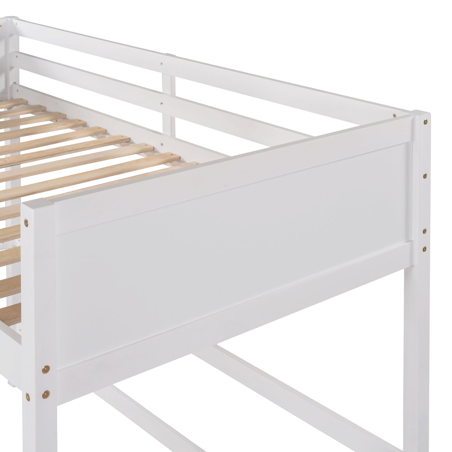 Solid Wood Twin Size Loft Bed with Ladder(White)(: WF191903AAK)