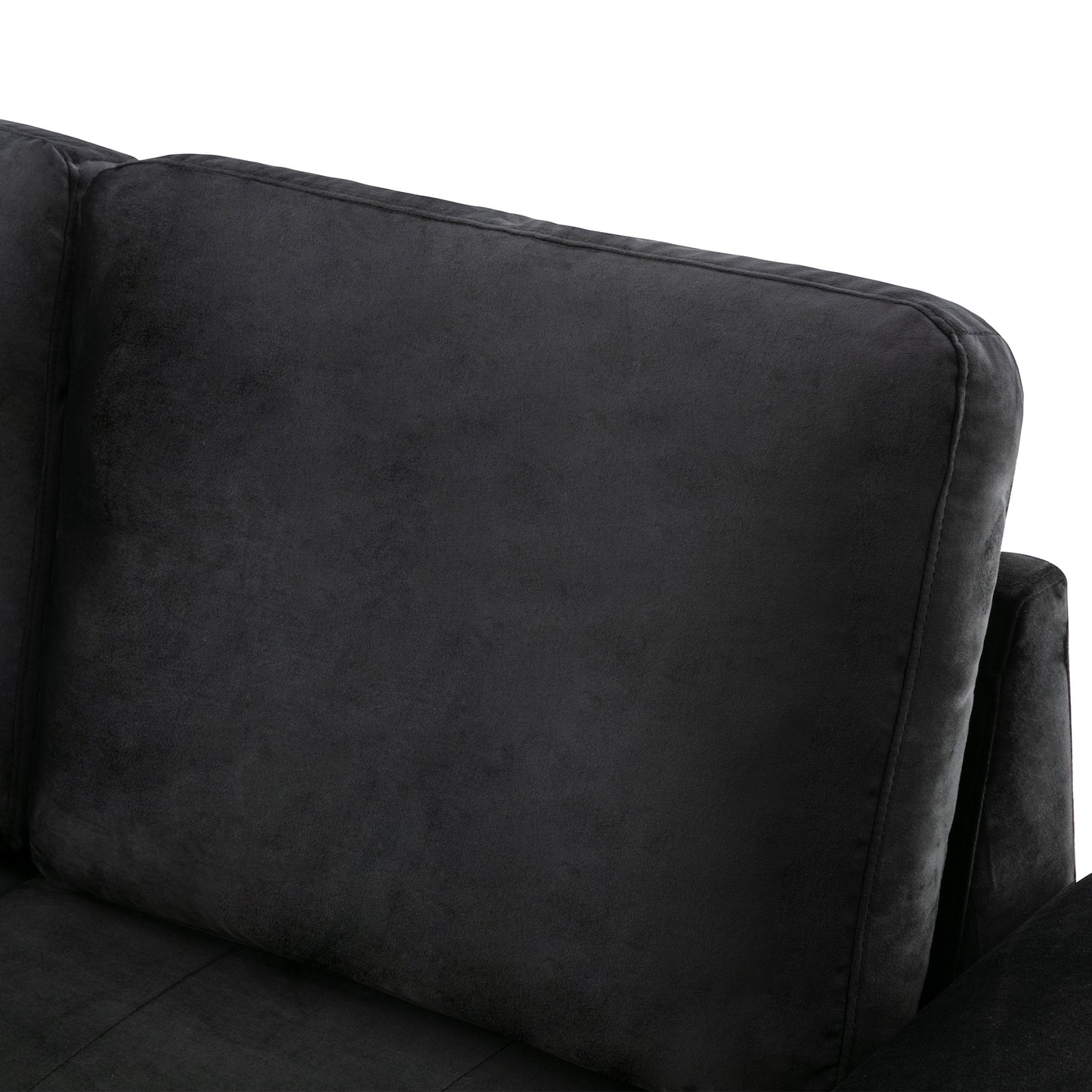 L-Shaped Sleeper Sectional Sofa with Storage Ottoman, USB Charge, and Hidden Arm Storage in Black Velvet