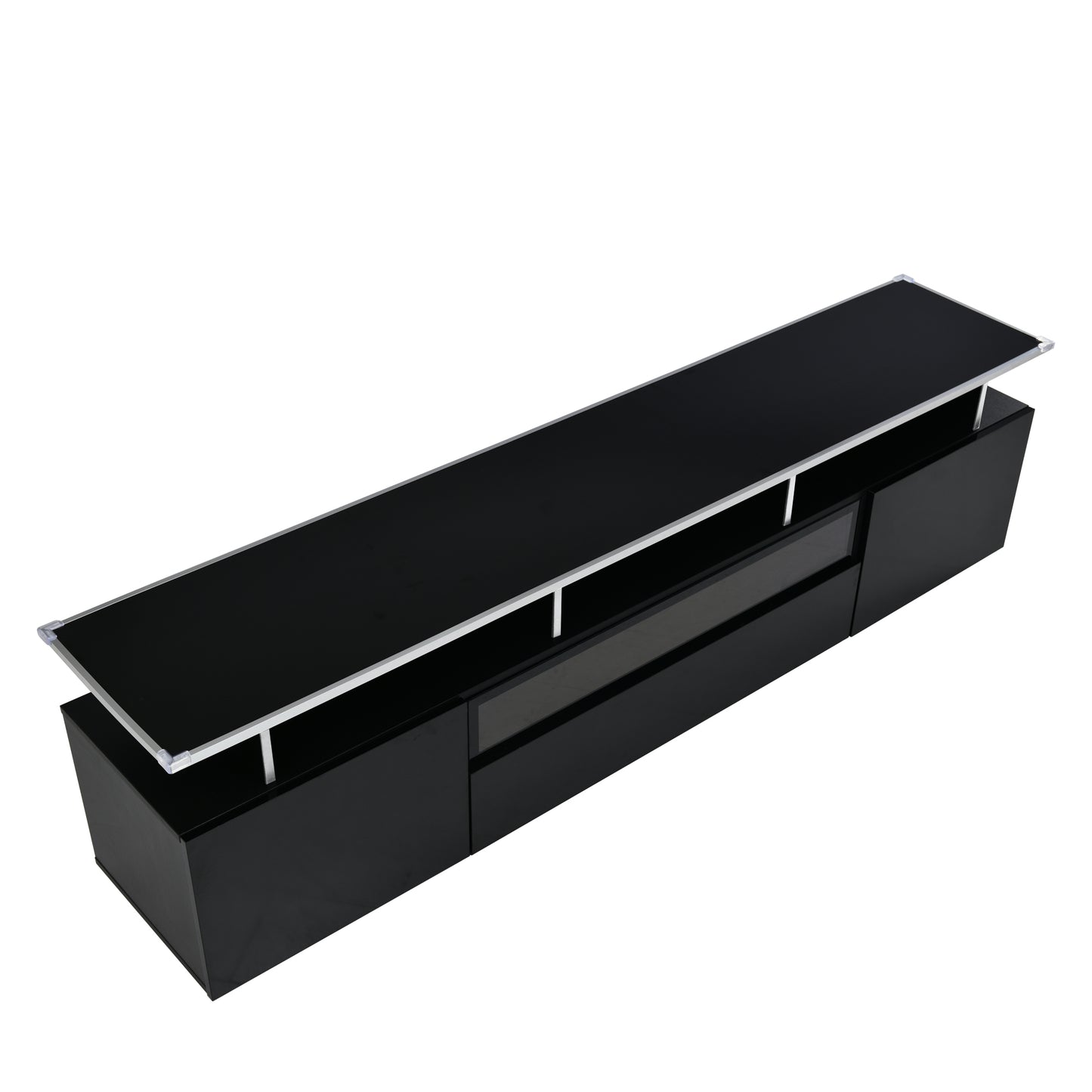 Stylish Black TV Stand with LED Lights and Acrylic Board