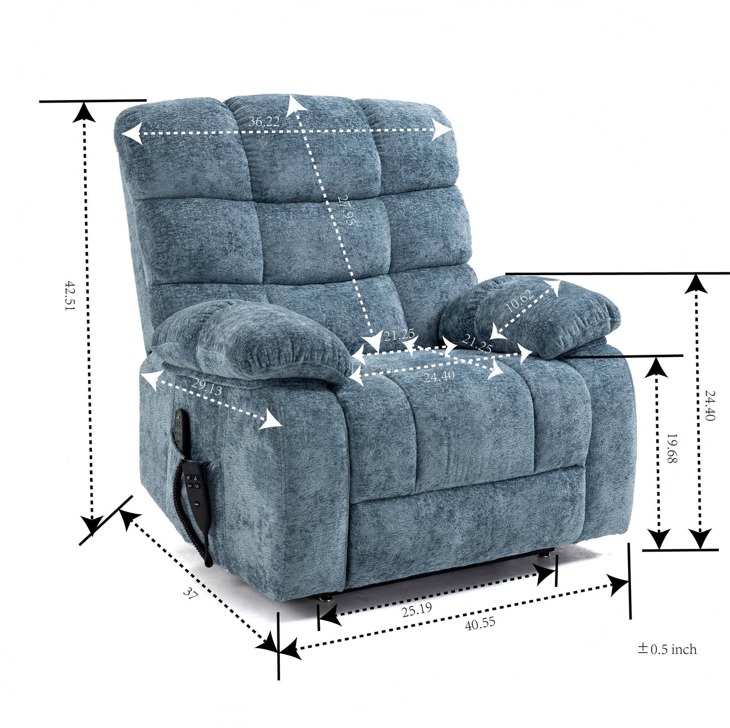 Large Blue Power Lift Recliner Chair with Massage and Heat