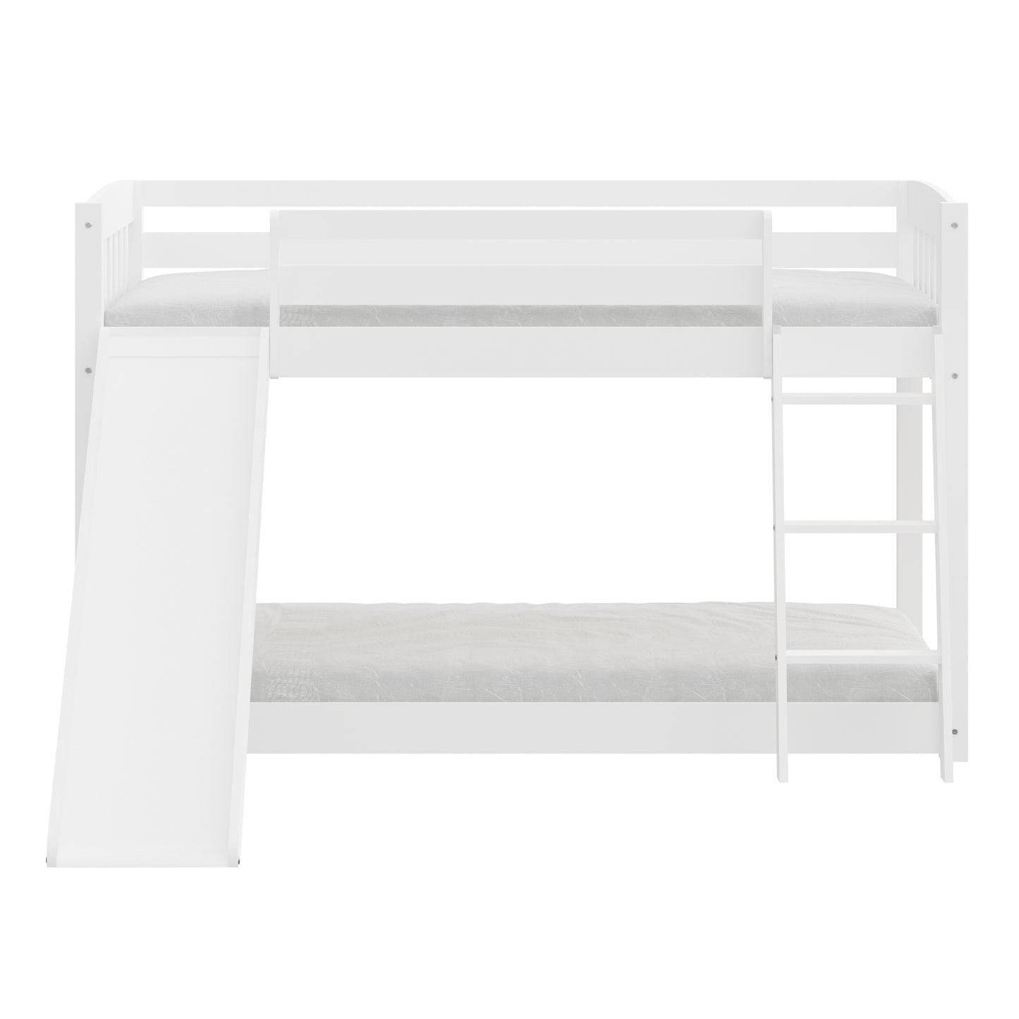 Kids White Twin Bunk Bed with Slide, Stairs, and Safety Features