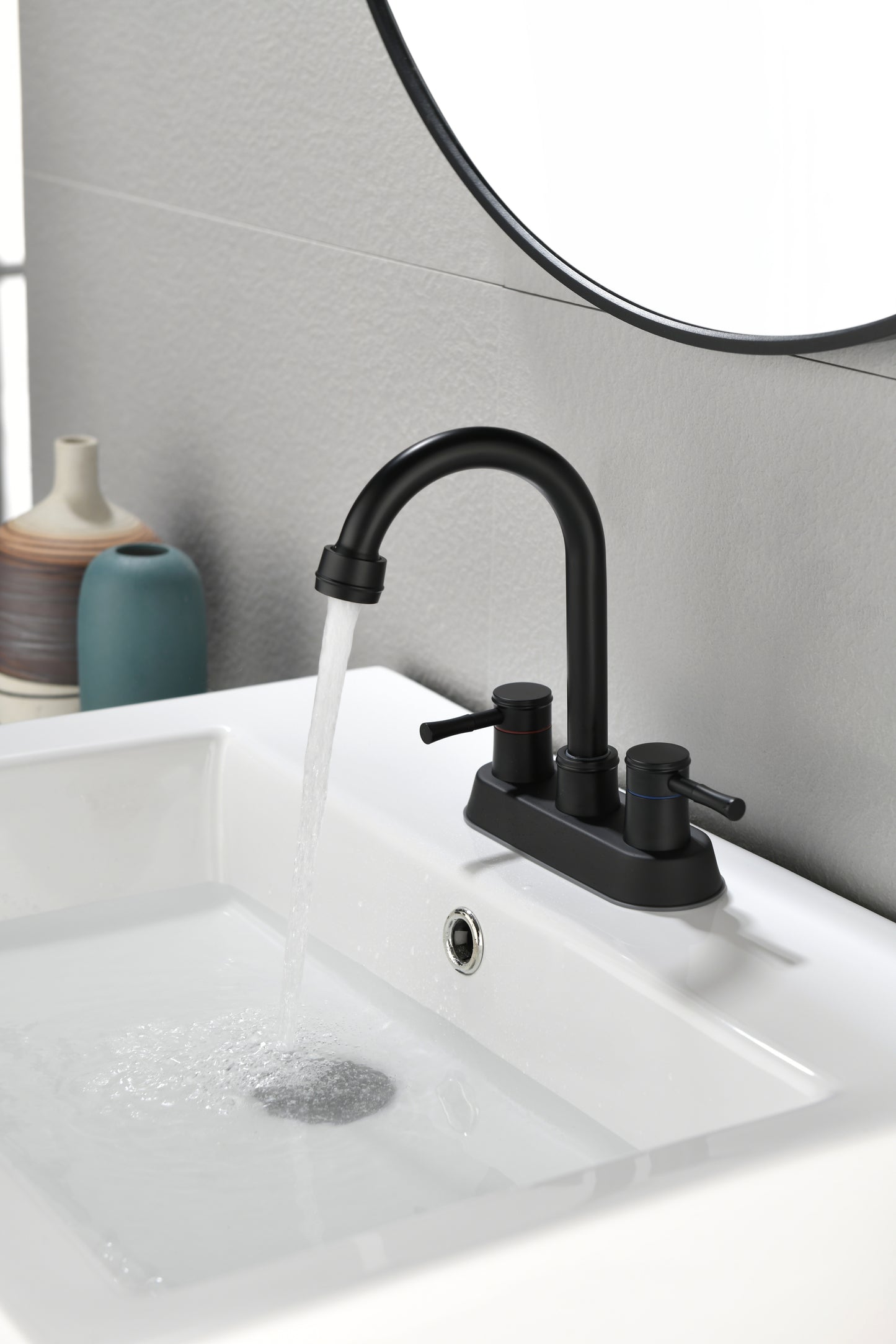 Modern Matte Black Bathroom Faucet with Dual Handle Controls