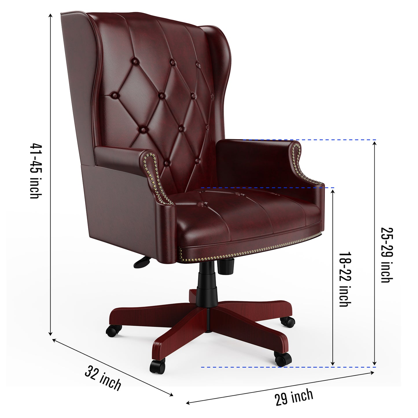 330LBS Executive Office Chair, Ergonomic Design High Back Reclining Comfortable Desk Chair - Burgundy