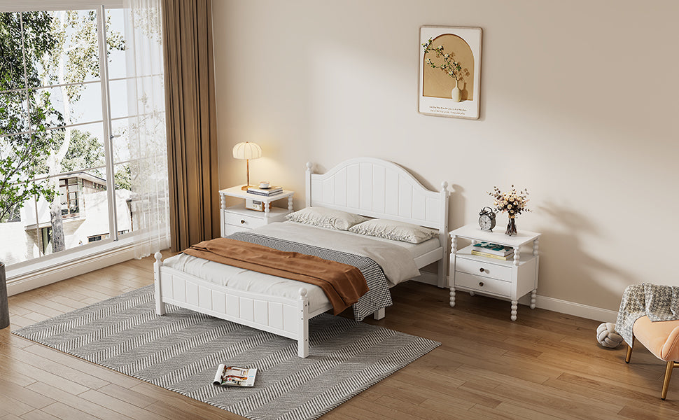 Traditional Concise Style White Solid Wood Platform Bed, No Need Box Spring, Queen (Old sku:BS295901AAA)