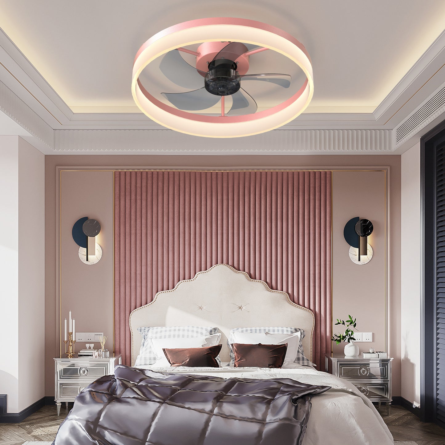 Pink Dimmable LED Ceiling Fan with Modern Design and Silent Operation