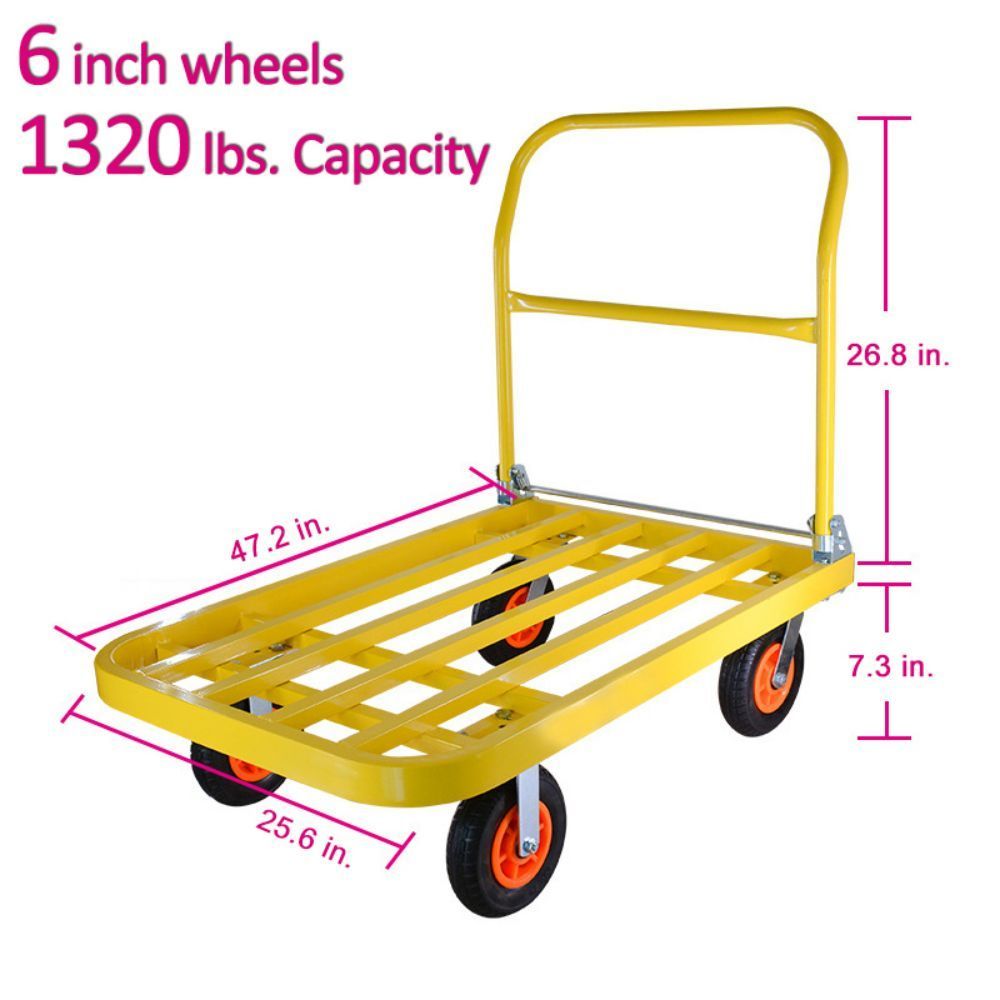 1320 lb. Capacity Steel Push Hand Truck Heavy Duty Dolly Folding Foldable Moving Warehouse Platform Cart in Yellow