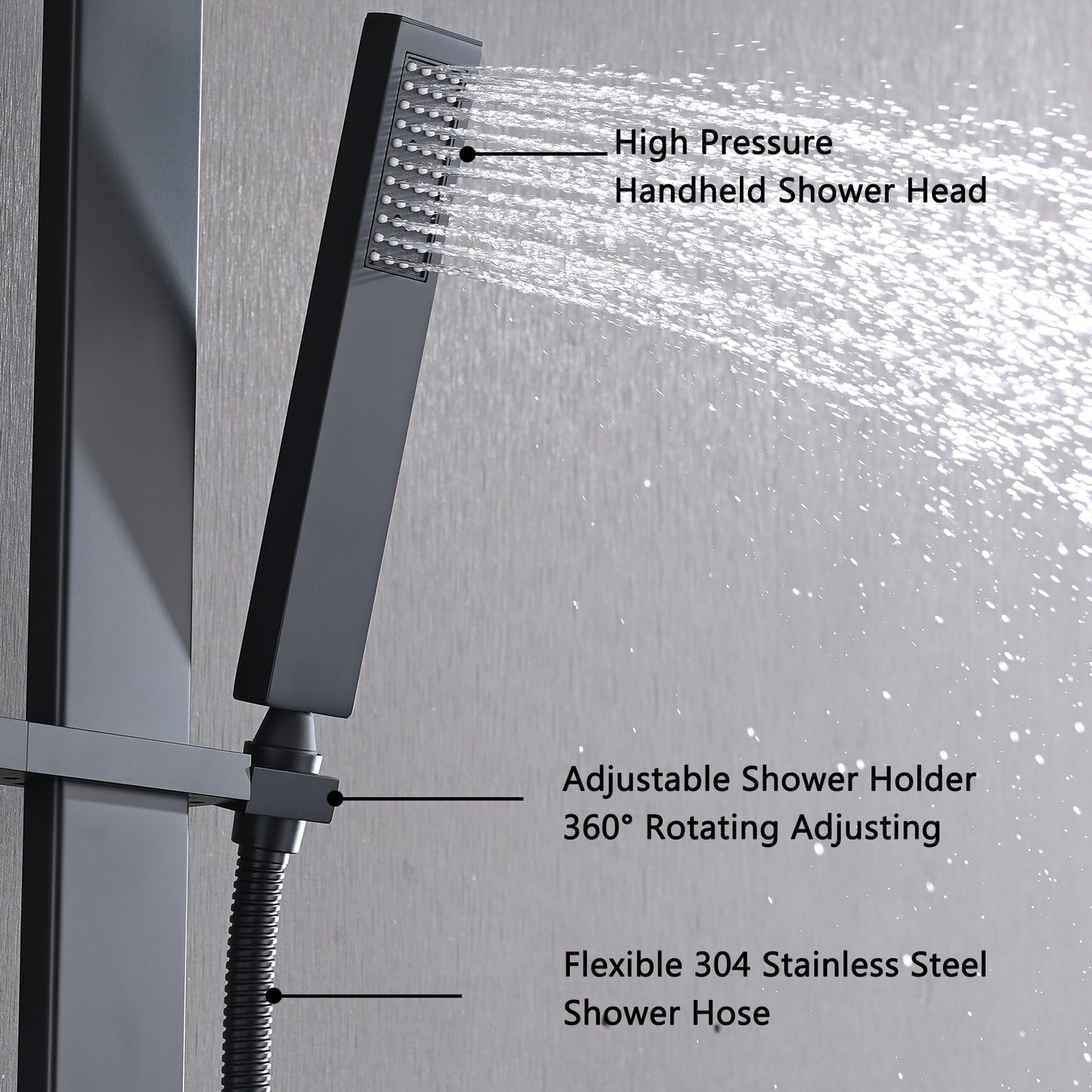 Matte Black 2-Function Thermostatic Shower System With Rainfall Shower Head