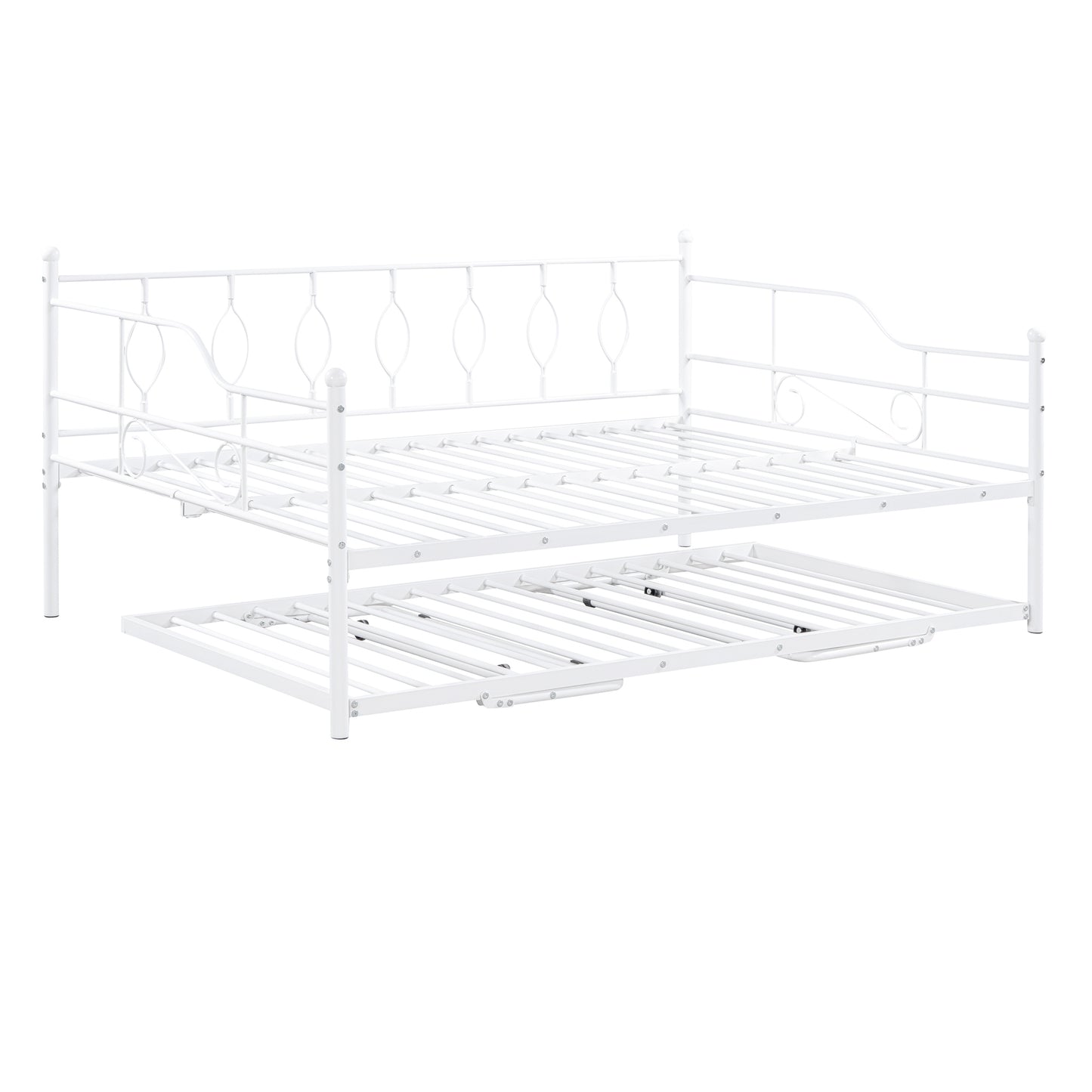 Full Size Metal Daybed with Twin Size Adjustable Trundle, Portable Folding Trundle, White(OLC SKU:MF293730AAK)