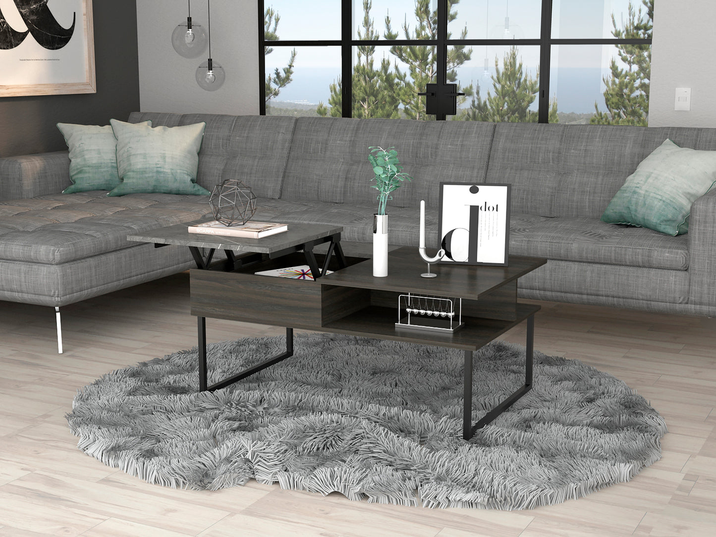 Versatile Squire Lift Top Coffee Table in Carbon Espresso and Onyx