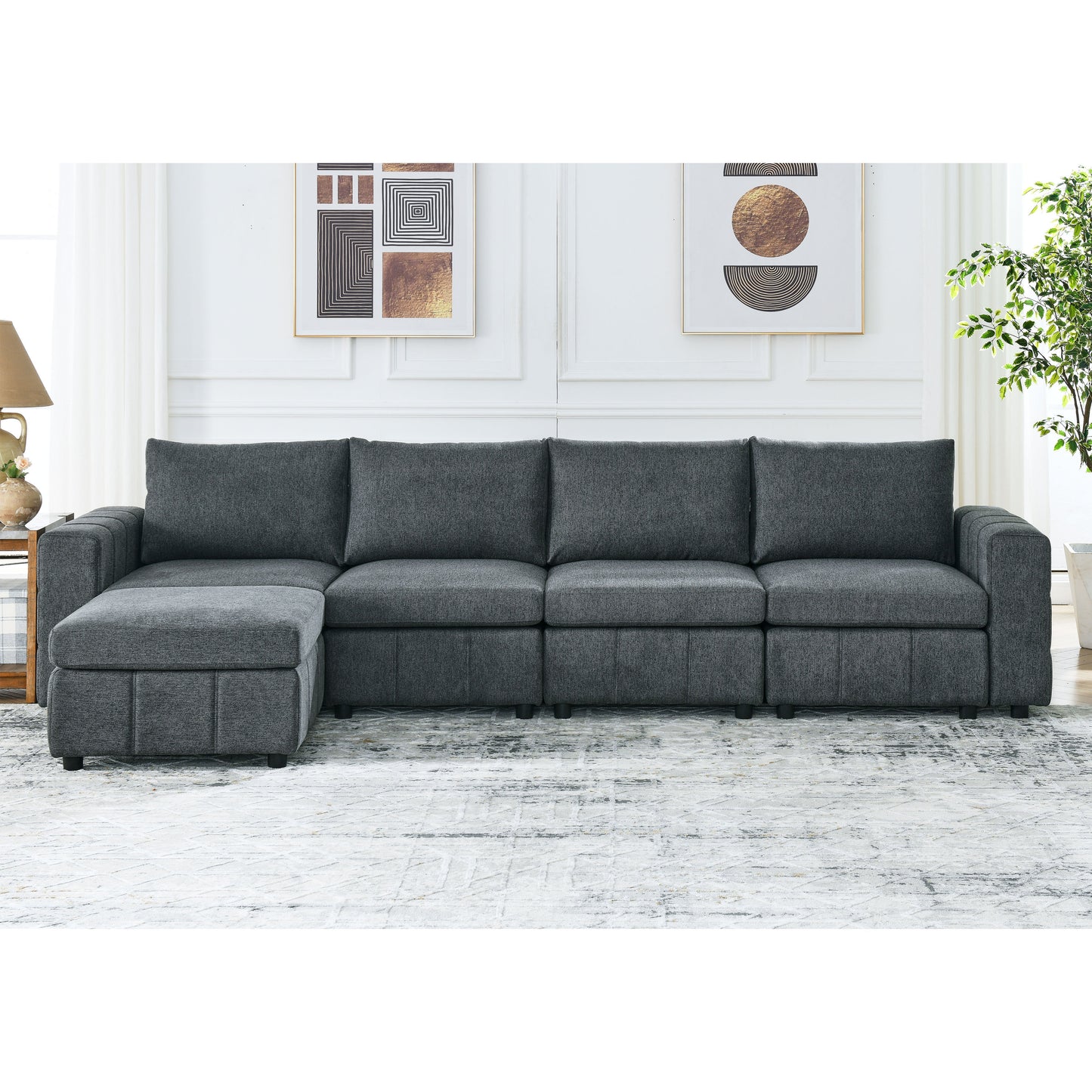 Customizable L Shaped Modular Sofa Set with Ottoman for Apartment Living Room