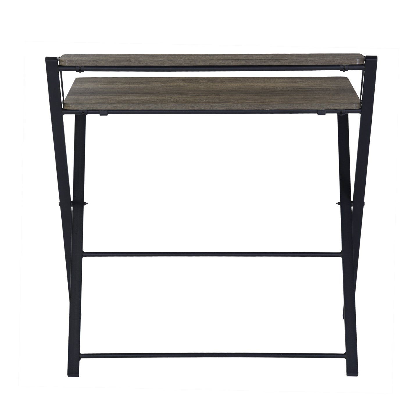 Compact Walnut and Black Folding Desk with Shelf