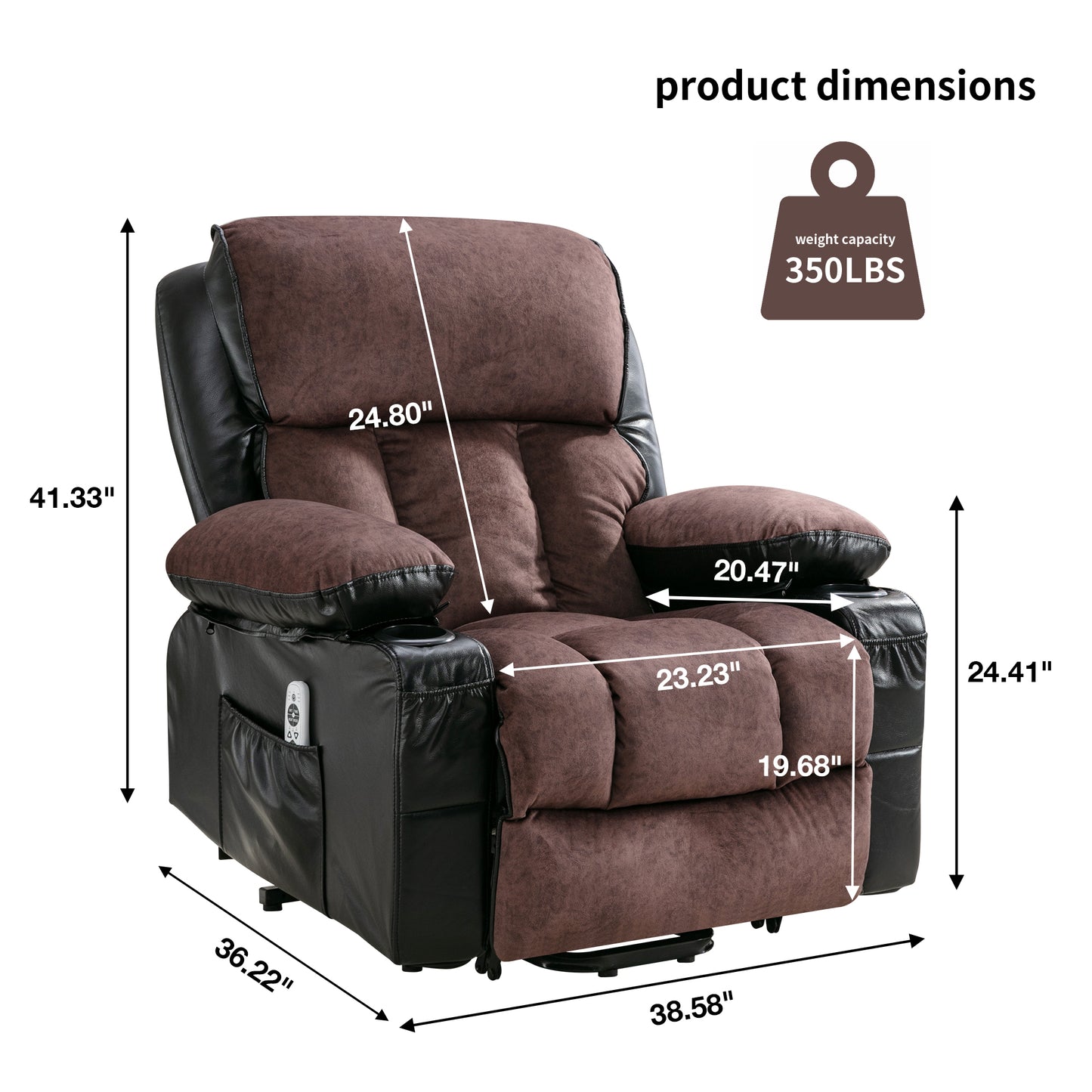 Electric Power Lift Recliner Chair with Heat and Massage for Elderly in Black/Brown