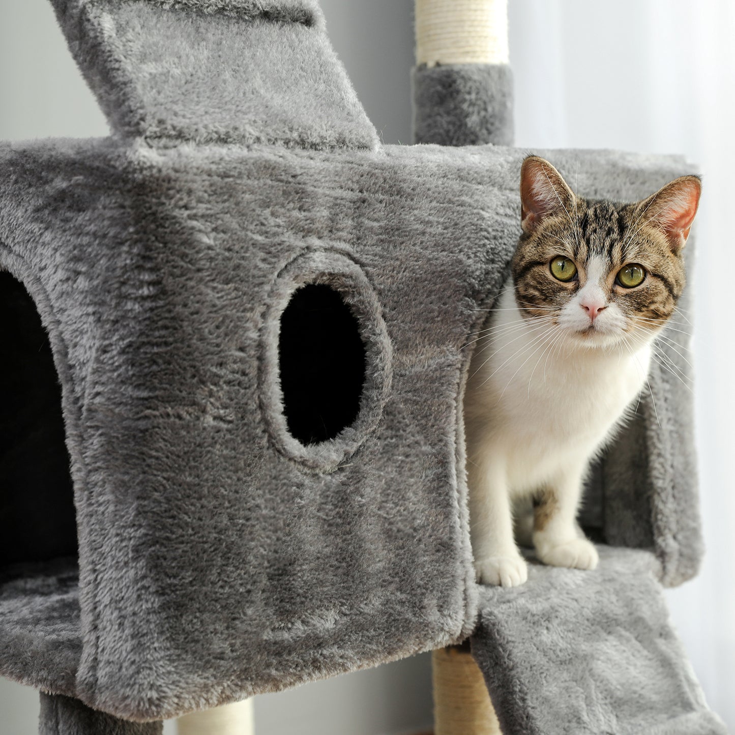 Cat Tree 69 Inches Cat Tower with 2 Condos and 2 Perches, Kitty Climber Tower Furniture, Upgraded Version Grey