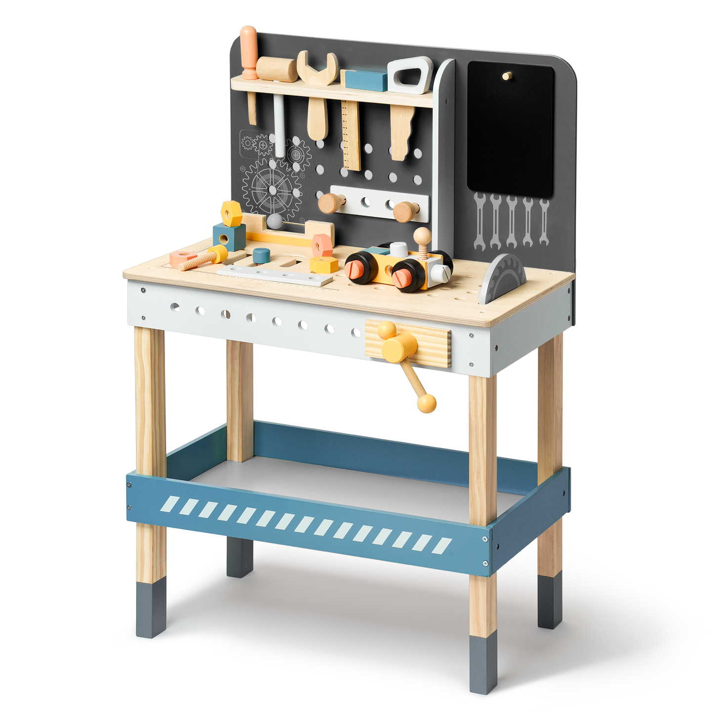 Kids' DIY Wooden Workbench with Blackboard and Tool Playset