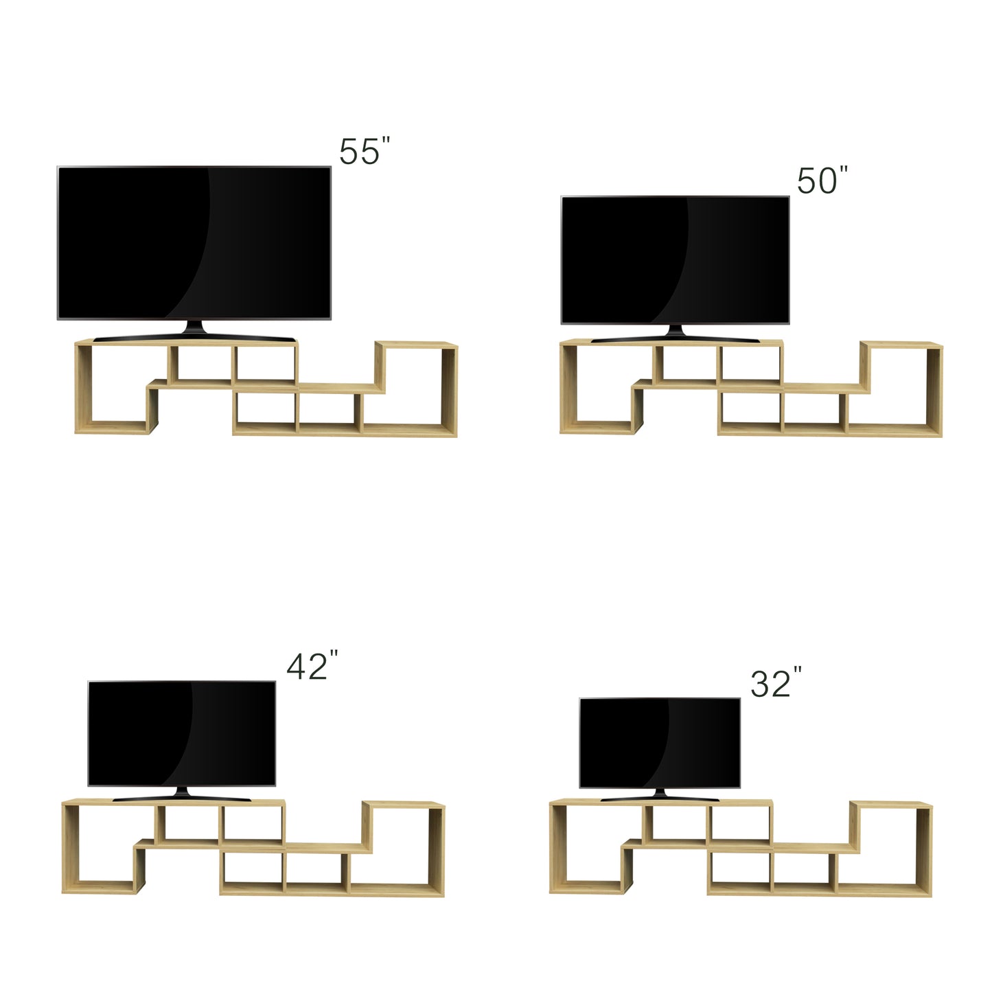 Oak Double L-Shaped TV Stand and Bookcase with Display Shelf