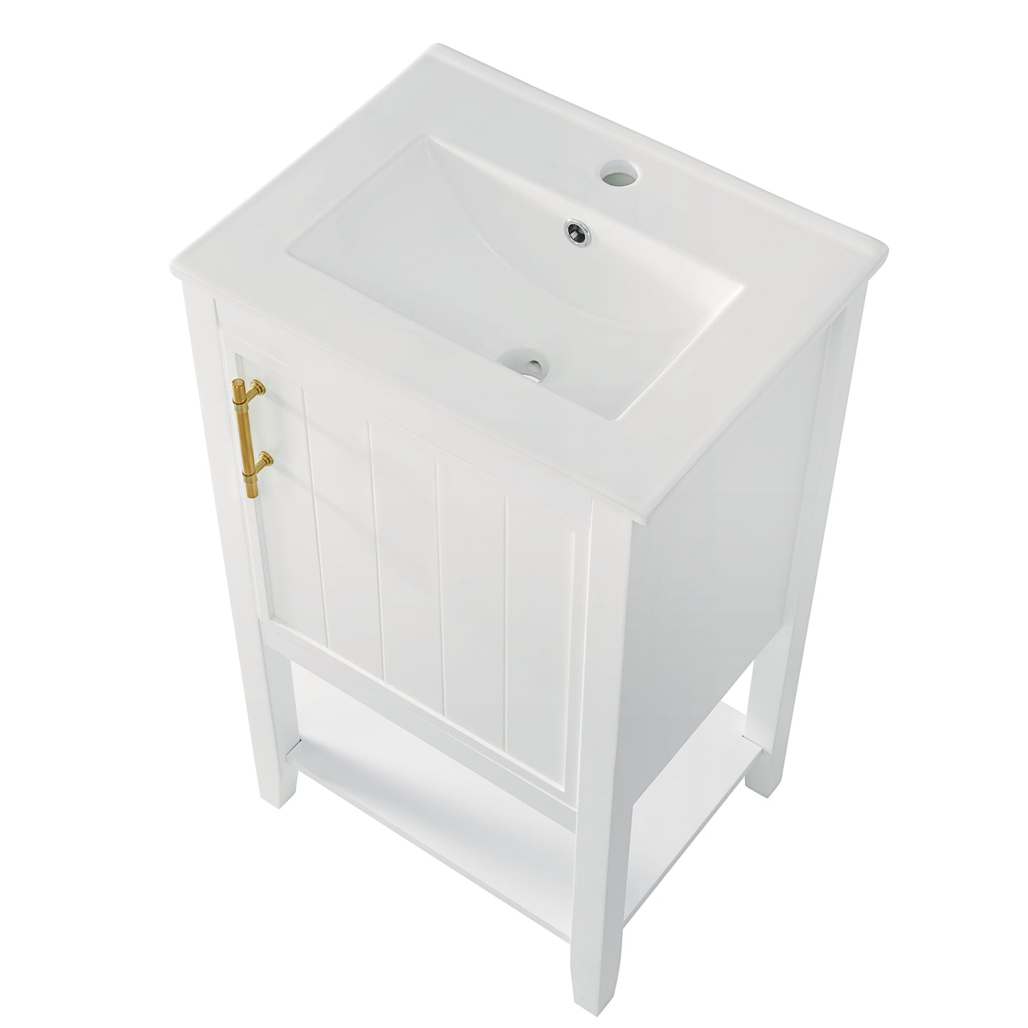 20" Bathroom Vanity with Sink, Bathroom Cabinet with Soft Closing Door, Storage Rack and Open Shelf, White