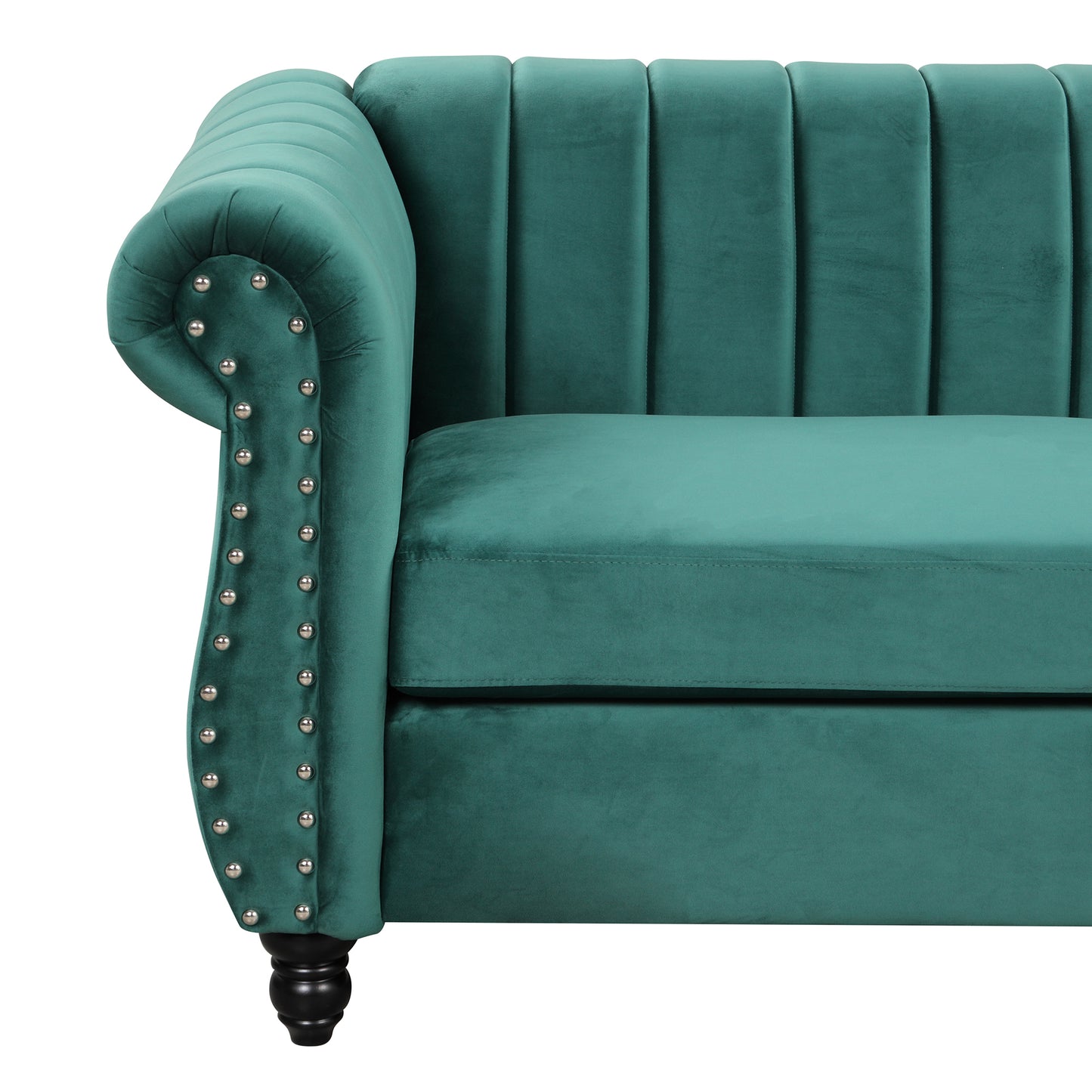 Dutch Fluff Upholstered Modern Green Sofa with Solid Wood Legs